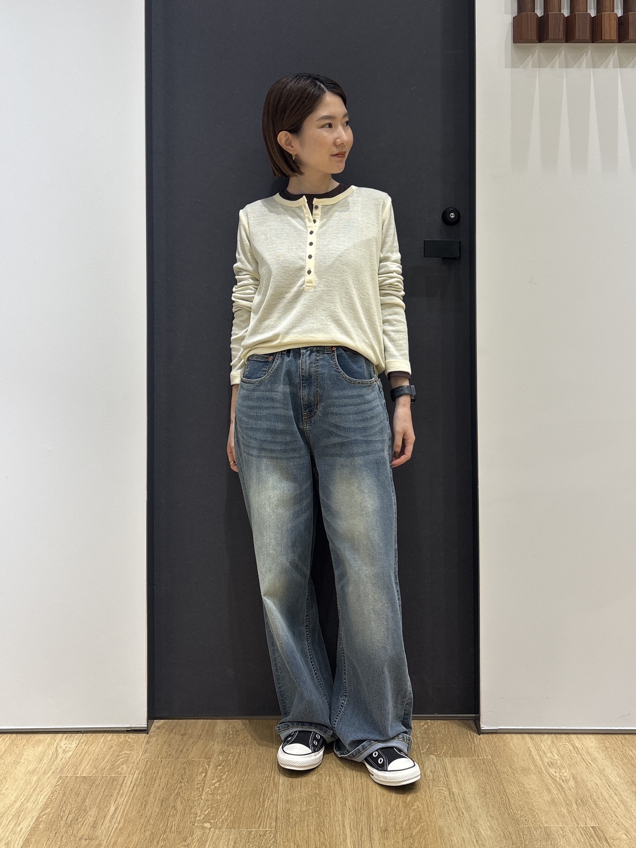 risaさんの「Dessin｜【洗濯機OK/秋インナー】シアーテレコヘンリーネックプルオーバー」を使ったコーディネート