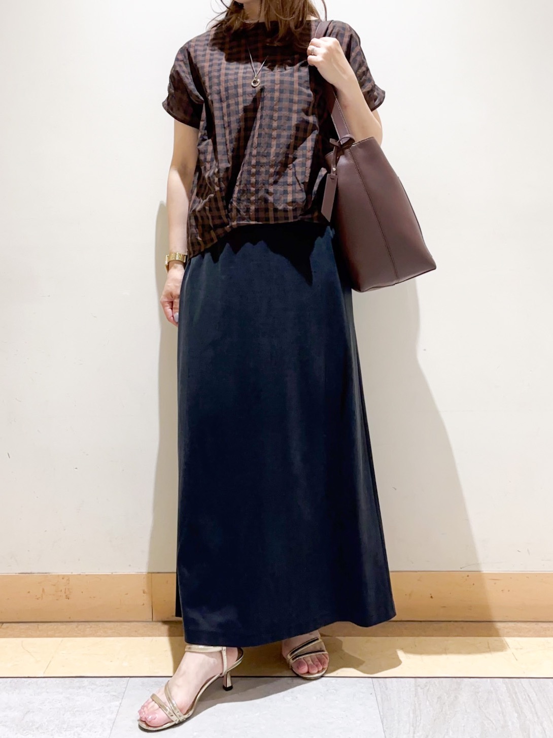 sattoさんの「UNTITLED｜【秋めきシャツ/体型カバー】シアーチェックブラウス」を使ったコーディネート
