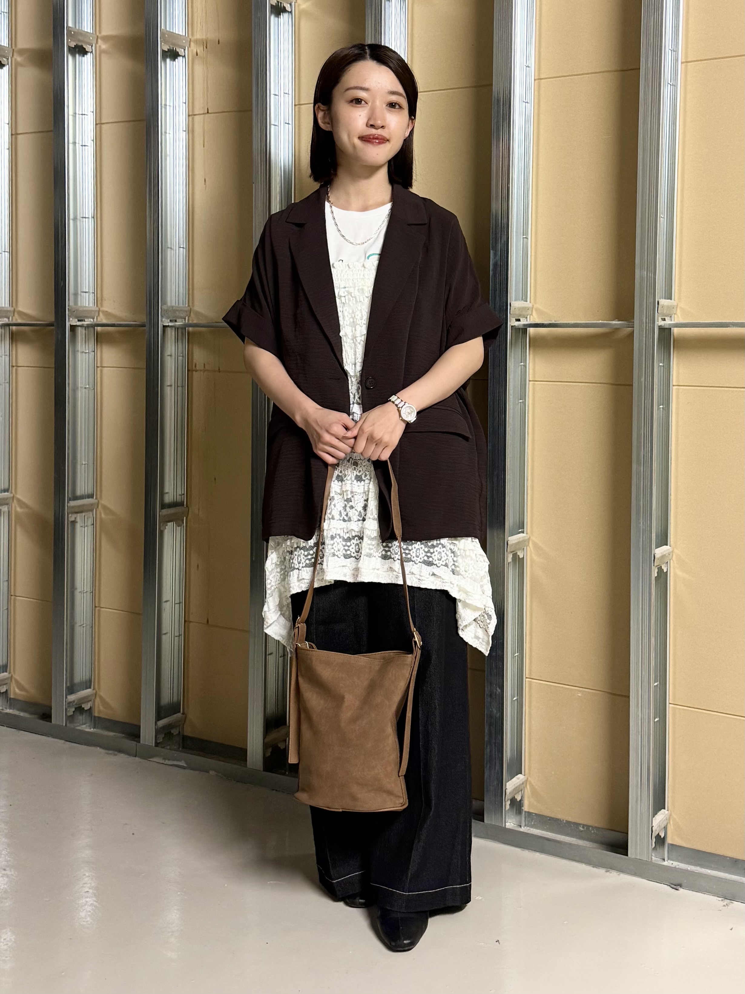sahoさんの「THE SHOP TK｜【吸水速乾/UV/防しわ】軽く羽織りたい半袖ジャケット」を使ったコーディネート