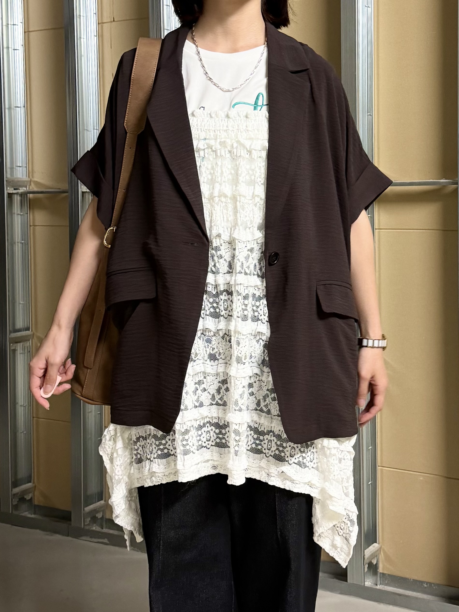 sahoさんの「THE SHOP TK｜【吸水速乾/UV/防しわ】軽く羽織りたい半袖ジャケット」を使ったコーディネート