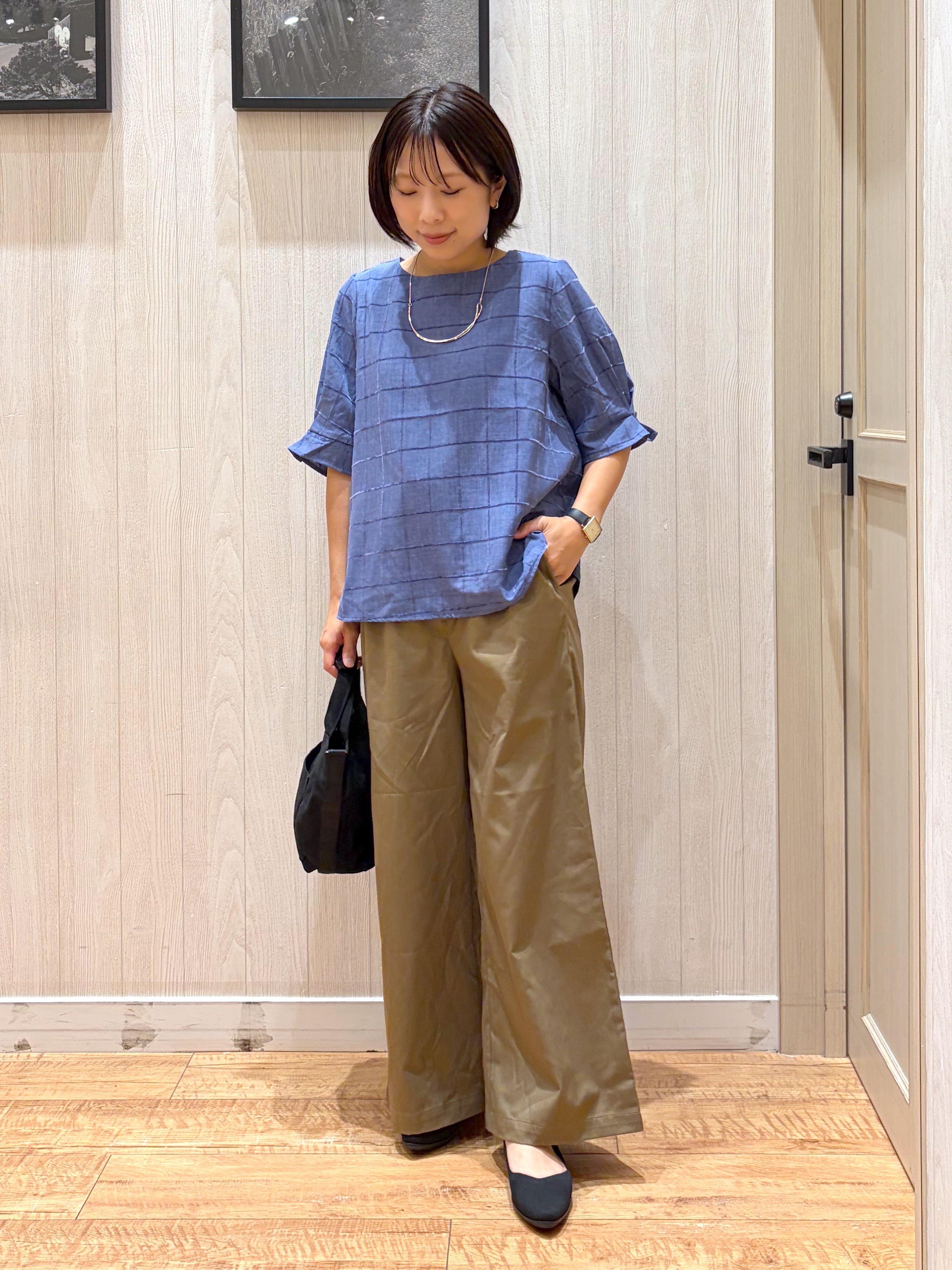 shirayuuuさんの「SHOO･LA･RUE｜【セットアップ可/S-LL】1枚で秋気分 モールチェックタックスリーブ ブラウス」を使ったコーディネート