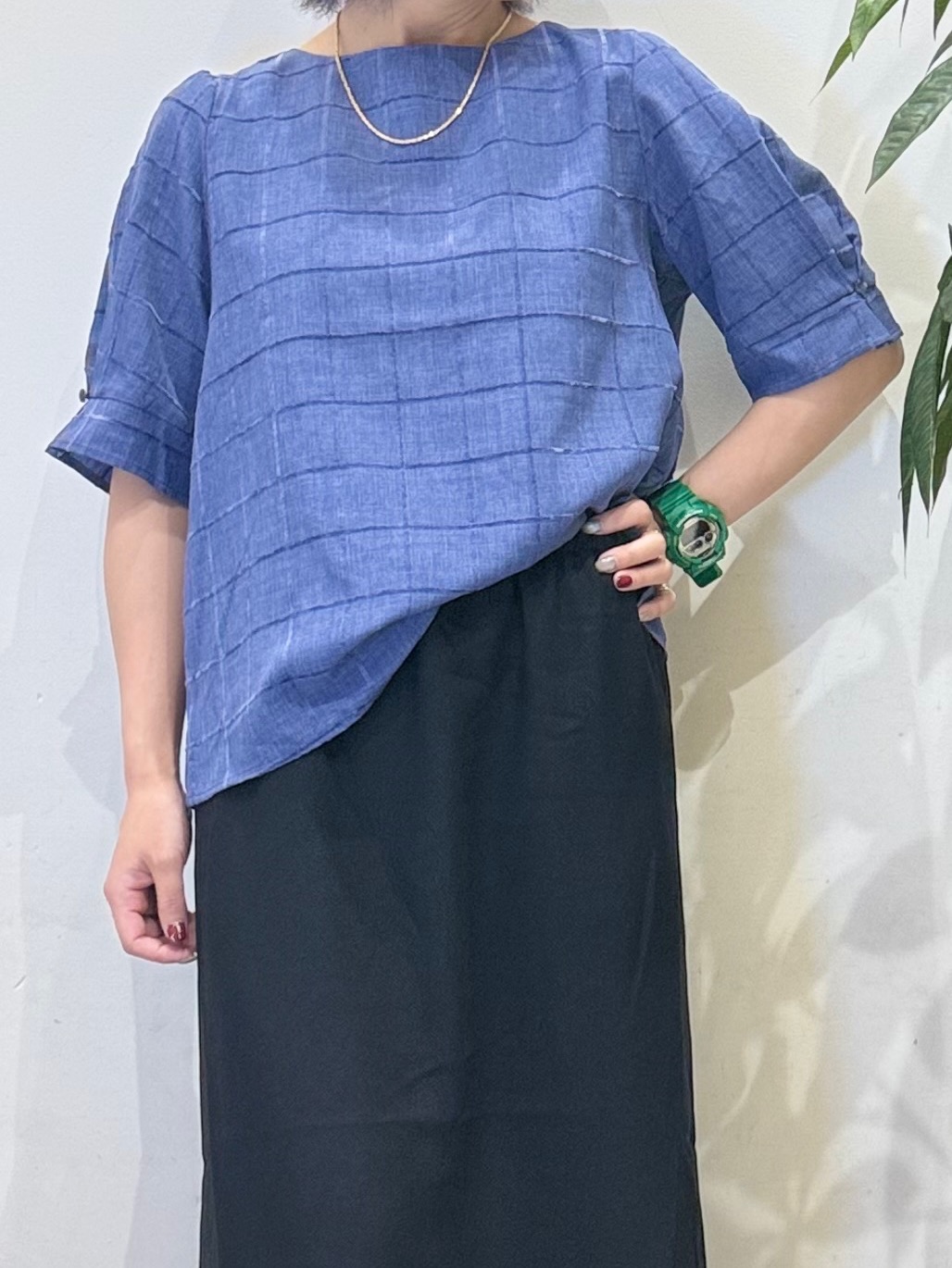 misakiさんの「SHOO･LA･RUE｜【セットアップ可/S-LL】1枚で秋気分 モールチェックタックスリーブ ブラウス」を使ったコーディネート
