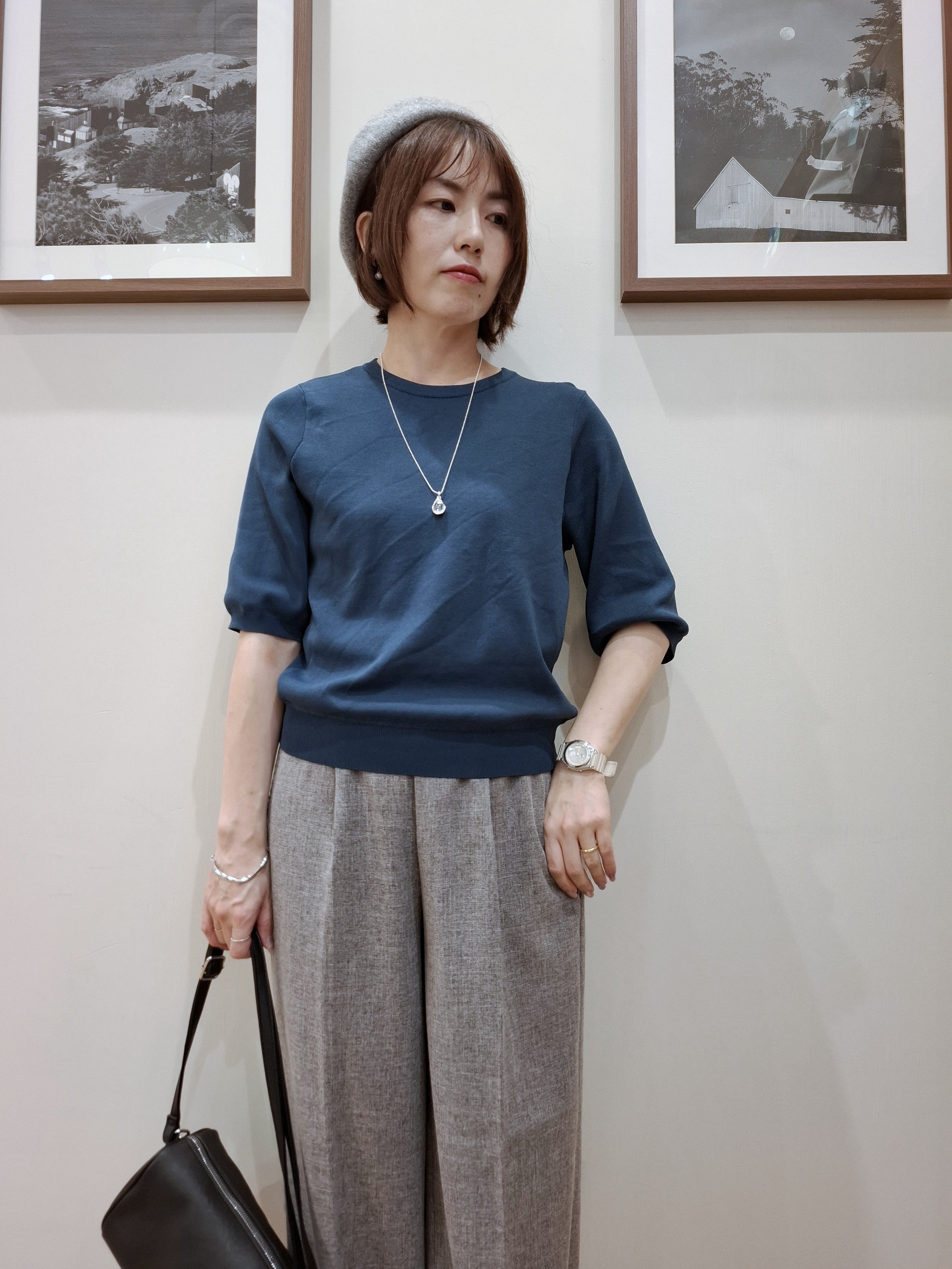 まあるさんの「SHOO･LA･RUE｜【ガンガン洗える/毛玉になりにくい】二の腕見せない 5分袖ニット」を使ったコーディネート