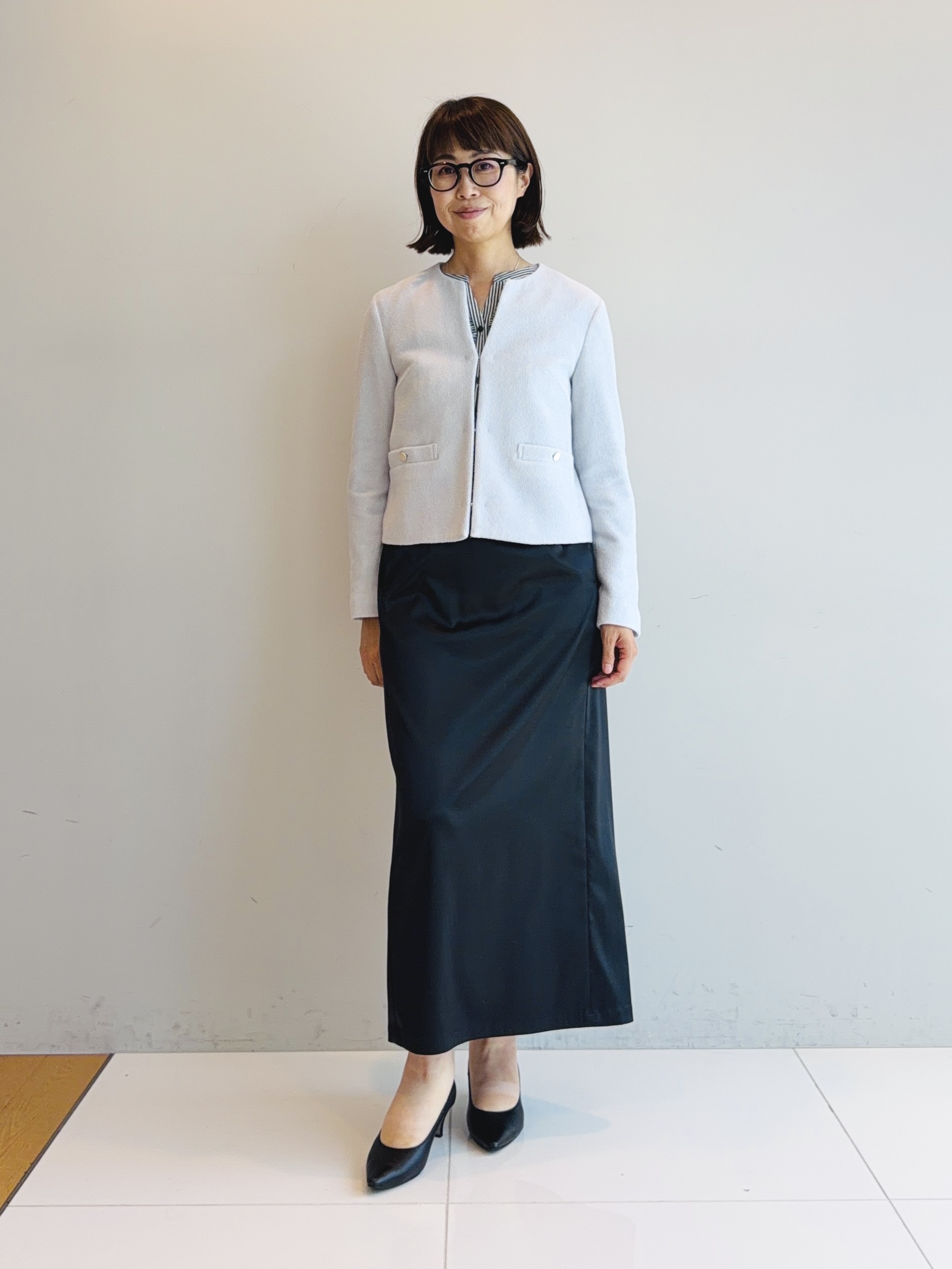 murayamaさんの「INDIVI｜【華やか／ストライプ柄】フロントフリルブラウス」を使ったコーディネート