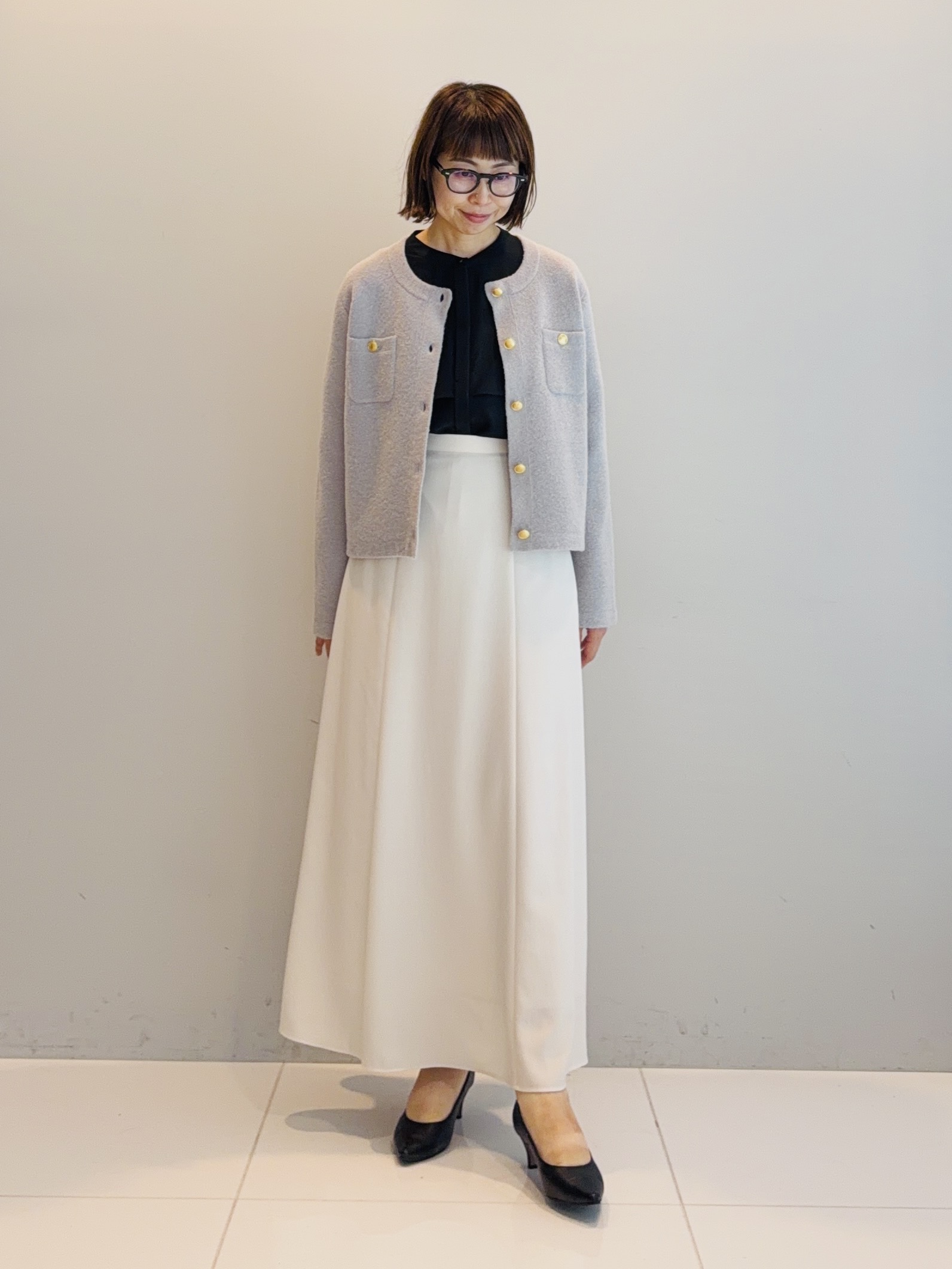 murayamaさんの「INDIVI｜【軽やか】ブークレニットジャケット」を使ったコーディネート