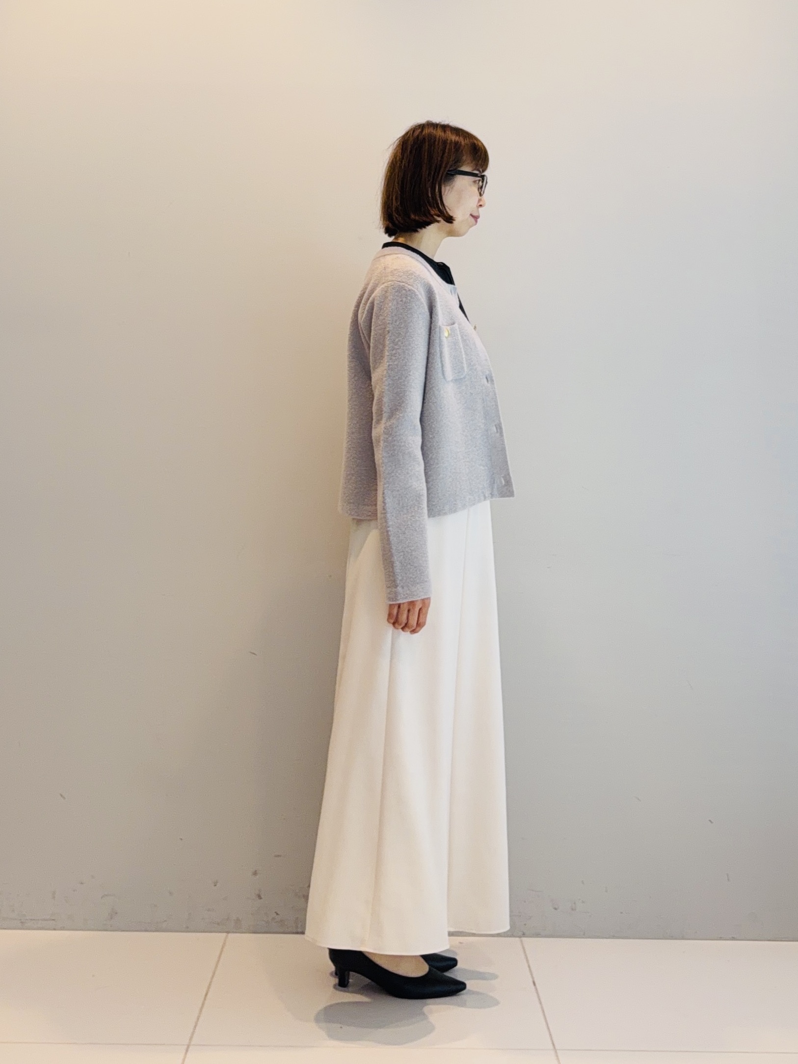 murayamaさんの「INDIVI｜【軽やか】ブークレニットジャケット」を使ったコーディネート