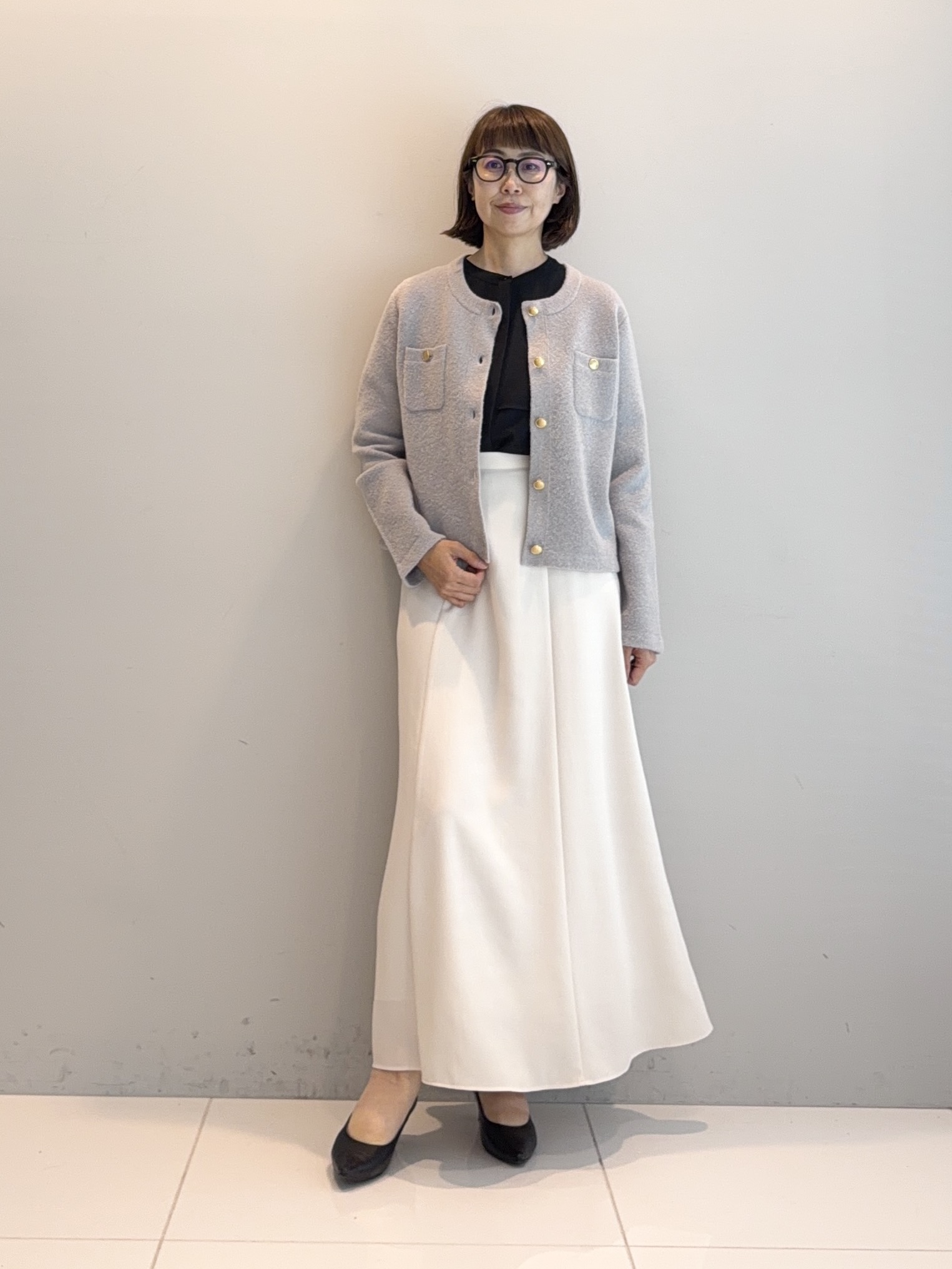 murayamaさんの「INDIVI｜【軽やか】ブークレニットジャケット」を使ったコーディネート