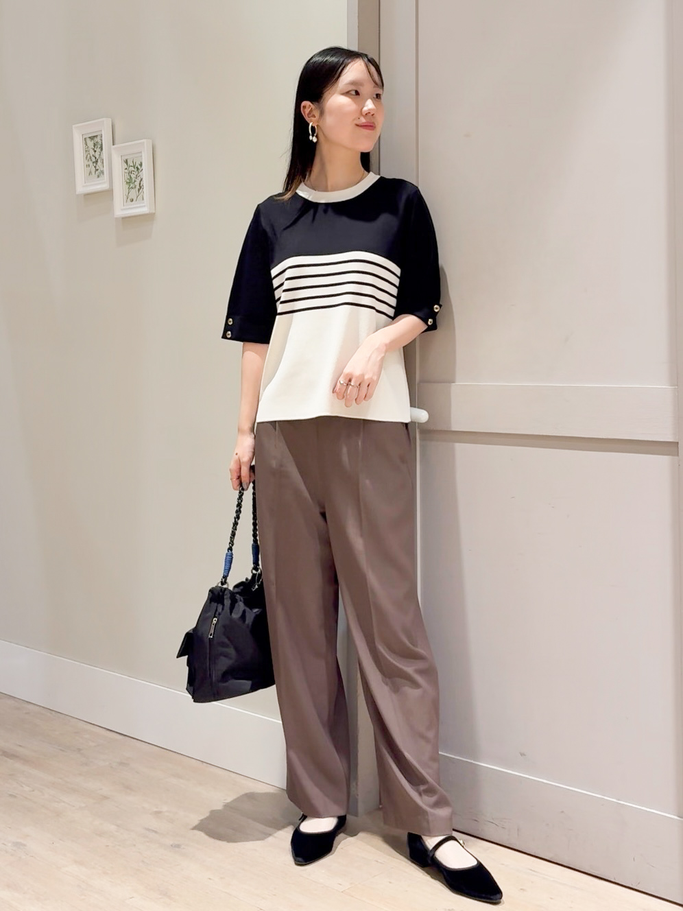 Mayuさんの「grove｜新色追加！【シリーズ累計36万枚/名品ニット】やわらかドライタッチ 袖メッシュ編みニット」を使ったコーディネート