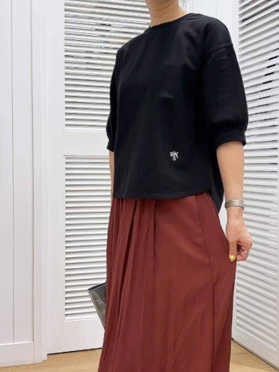 Yasucoさんの「Dessin｜【高レビュー/洗える/XS-L】バックヘンリーミニ裏毛 5分袖」を使ったコーディネート