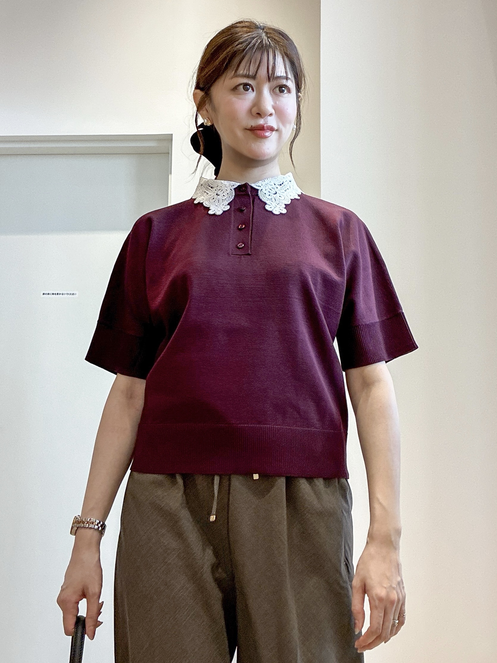 もんちゃんさんの「OPAQUE.CLIP｜【森絵梨佳さん着用】2WAY衿ドッキングニット《洗濯機OK》」を使ったコーディネート