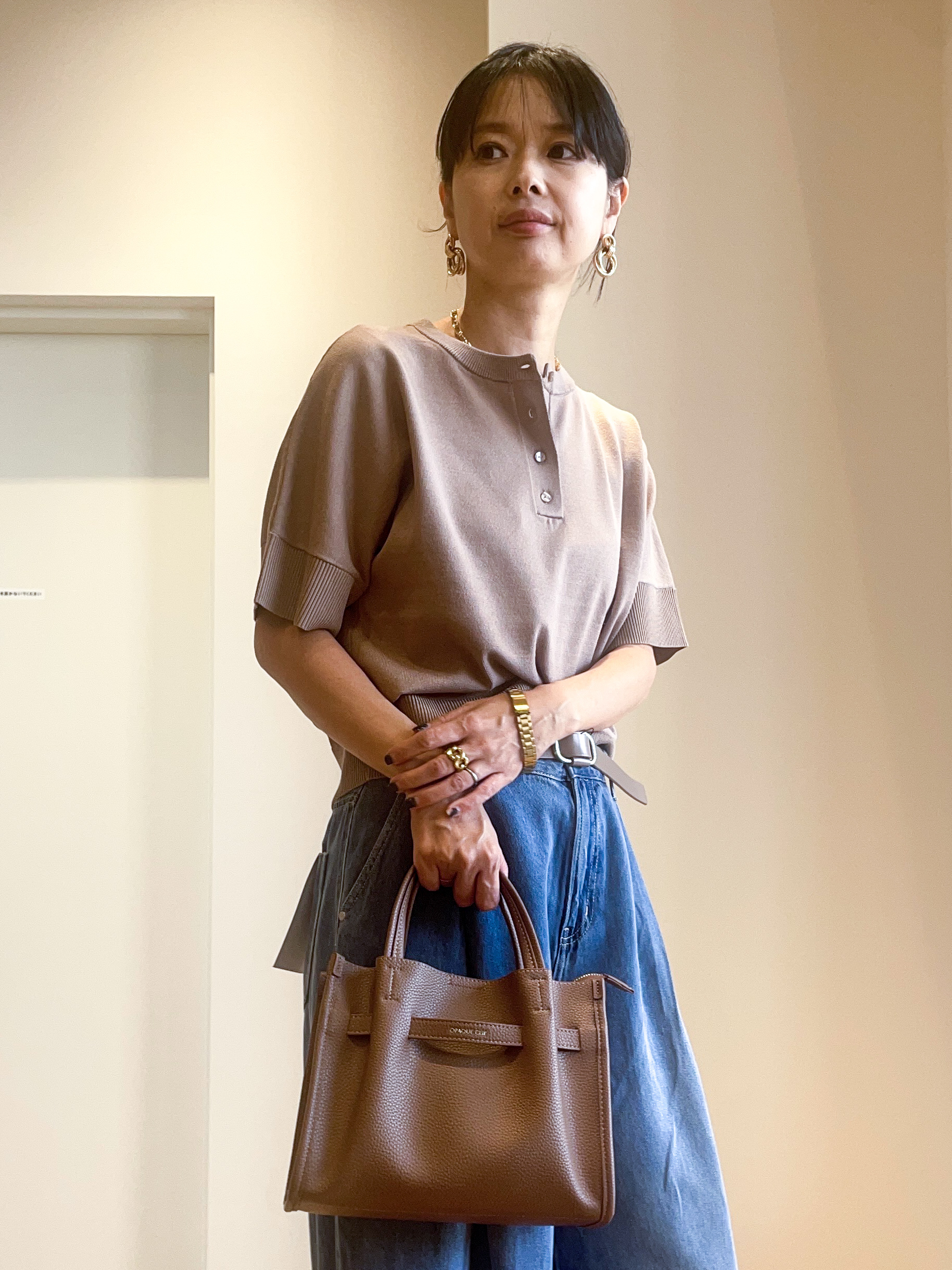 あいさんの「OPAQUE.CLIP｜【森絵梨佳さん着用】2WAY衿ドッキングニット《洗濯機OK》」を使ったコーディネート