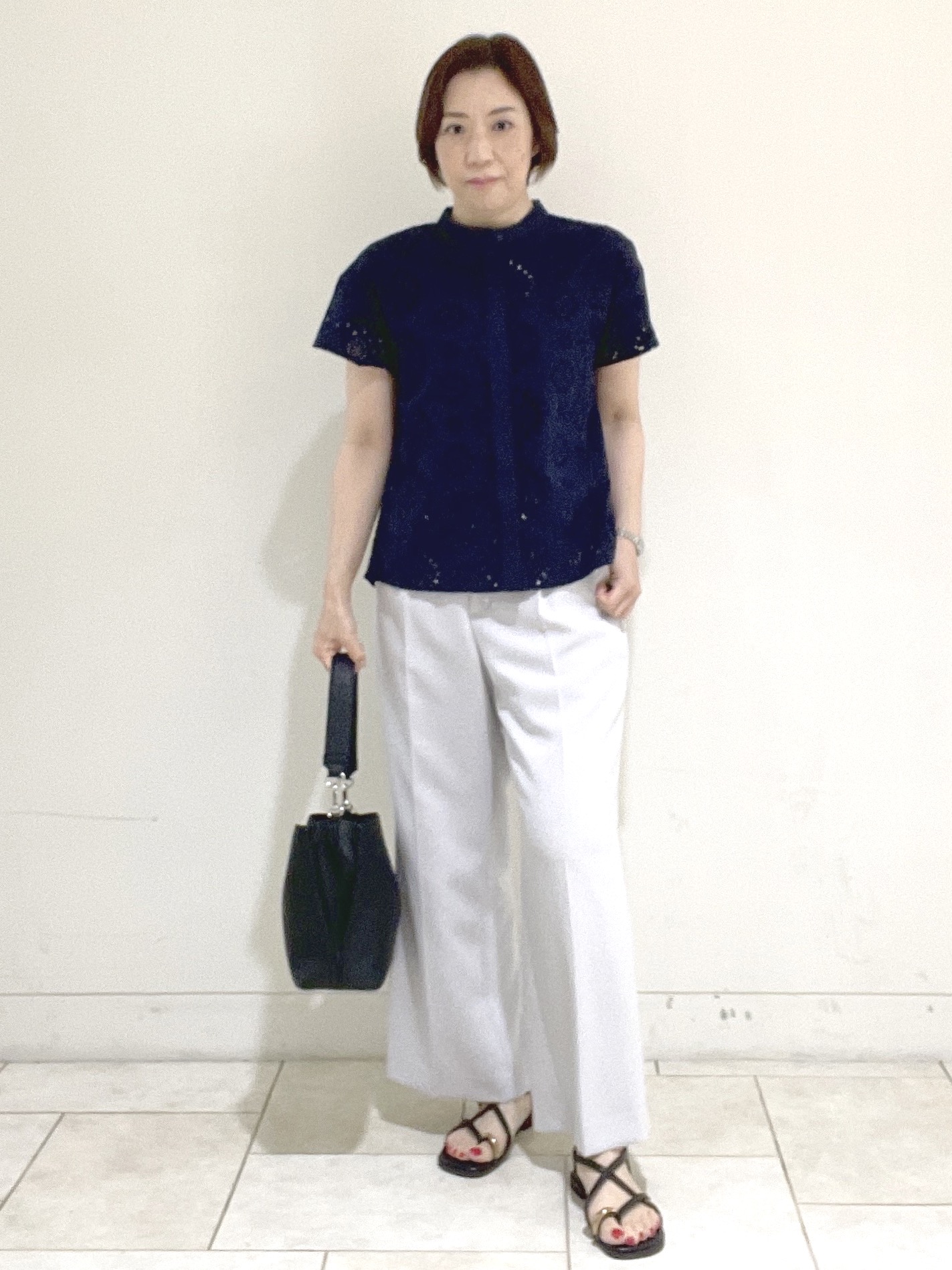 フミさんの「Reflect｜【通勤◎】カットワーク刺繍レース シャツブラウス」を使ったコーディネート