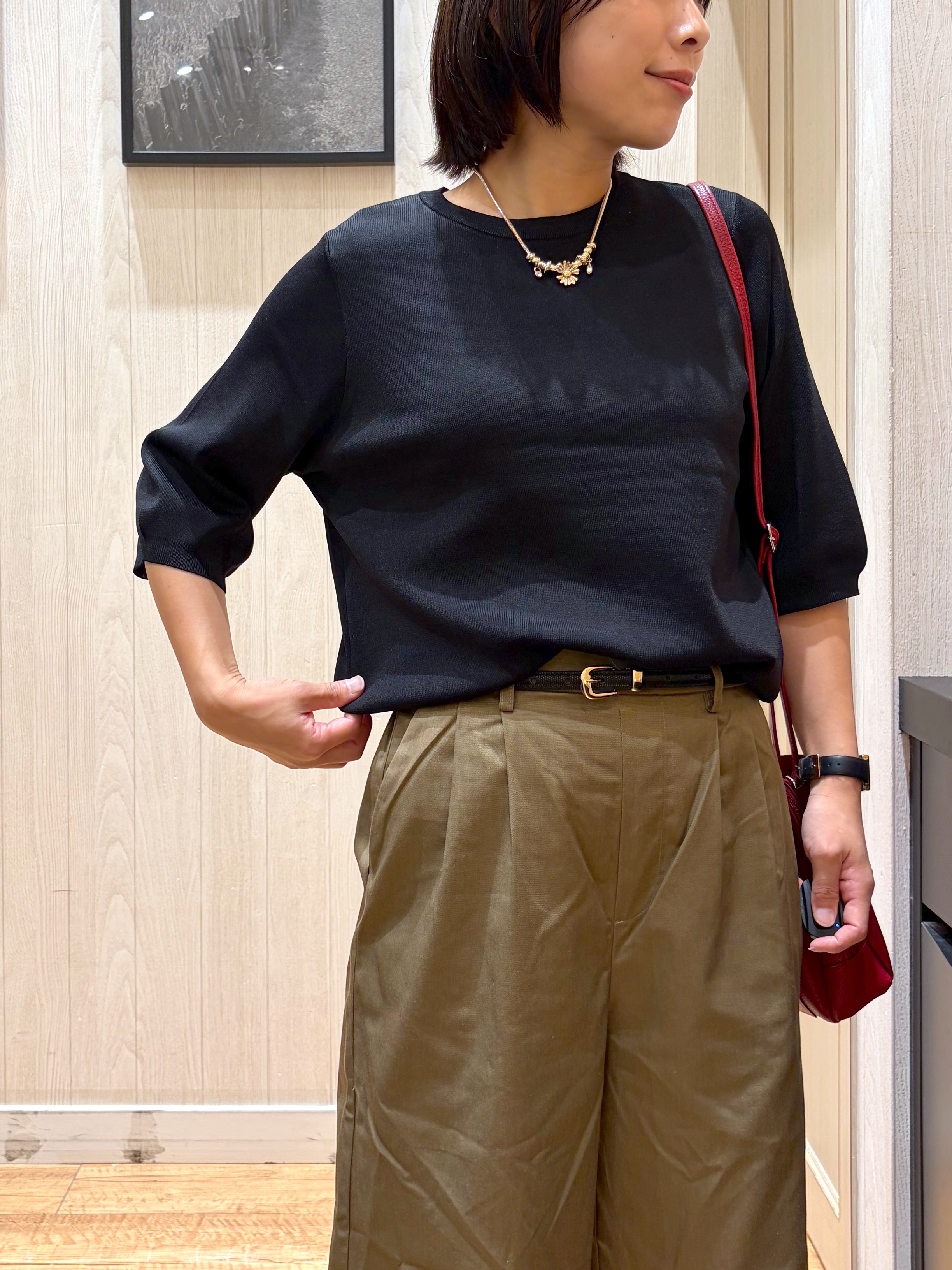 shirayuuuさんの「SHOO･LA･RUE｜【ガンガン洗える/毛玉になりにくい】二の腕見せない 5分袖ニット」を使ったコーディネート