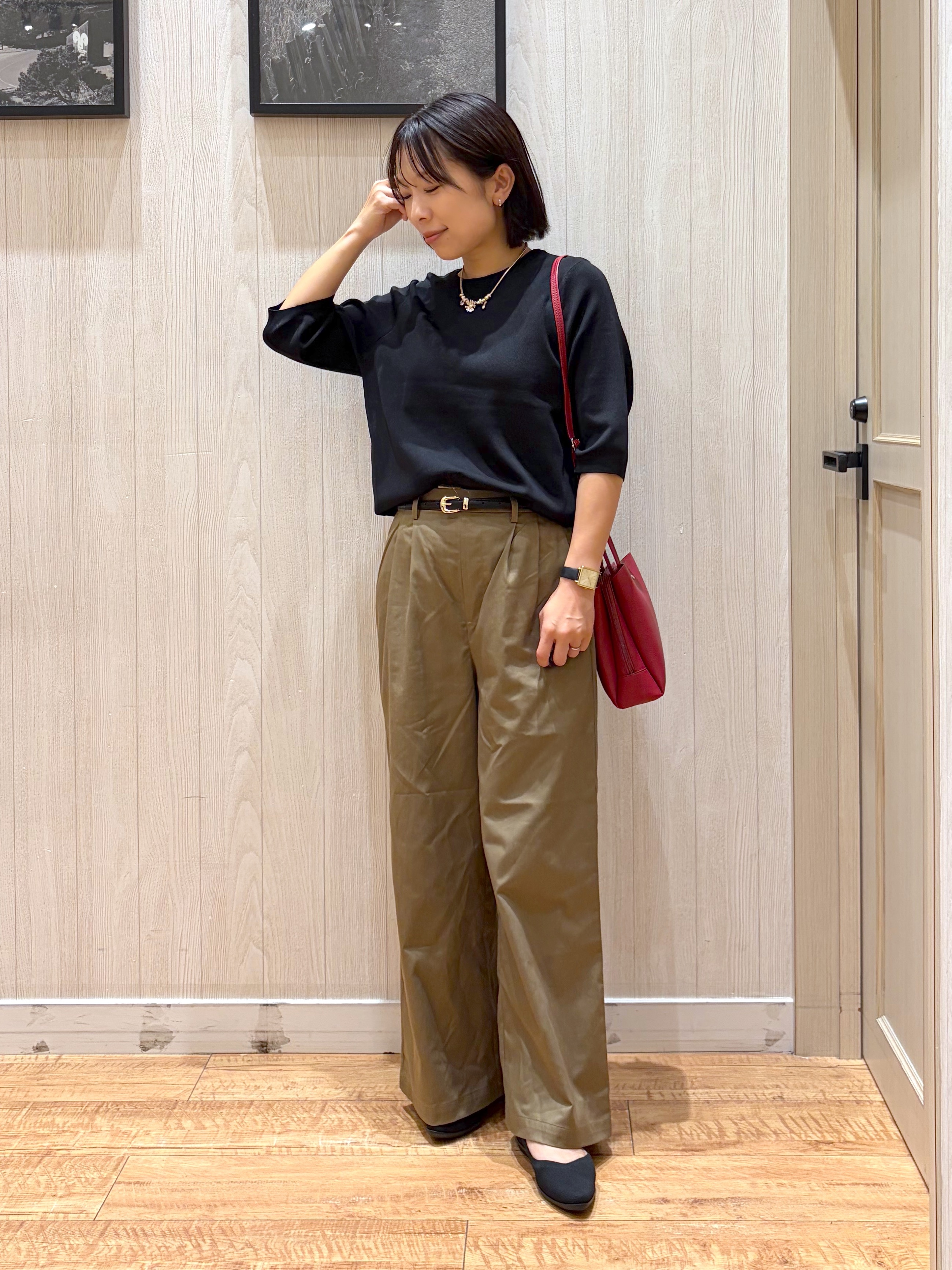 shirayuuuさんの「SHOO･LA･RUE｜【ガンガン洗える/毛玉になりにくい】二の腕見せない 5分袖ニット」を使ったコーディネート