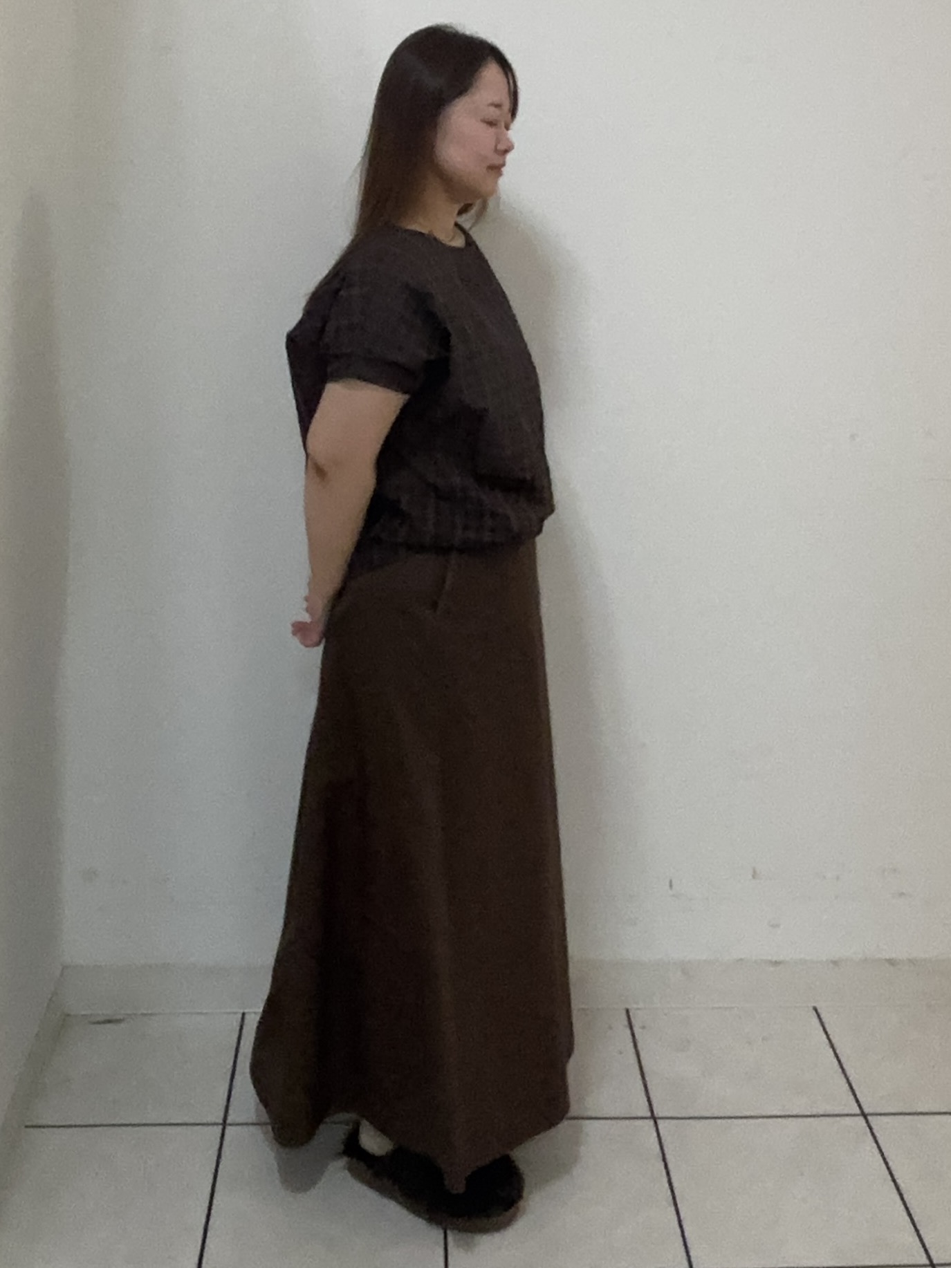 タマさんの「UNTITLED｜【秋めきシャツ/体型カバー】シアーチェックブラウス」を使ったコーディネート