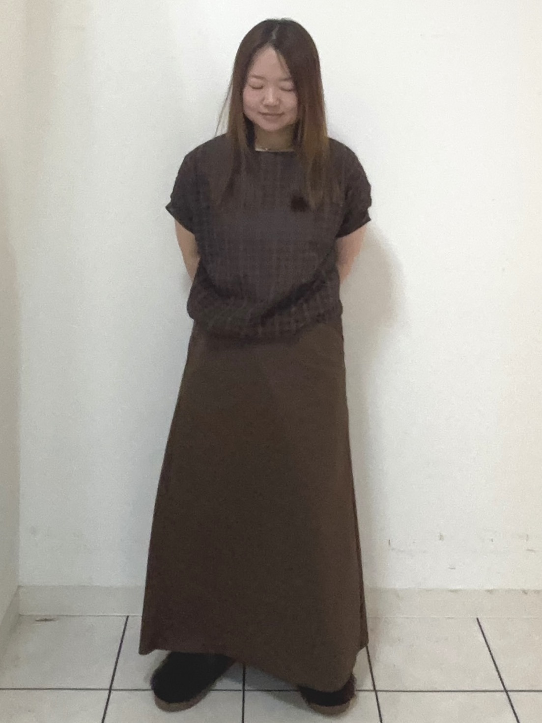 タマさんの「UNTITLED｜【秋めきシャツ/体型カバー】シアーチェックブラウス」を使ったコーディネート