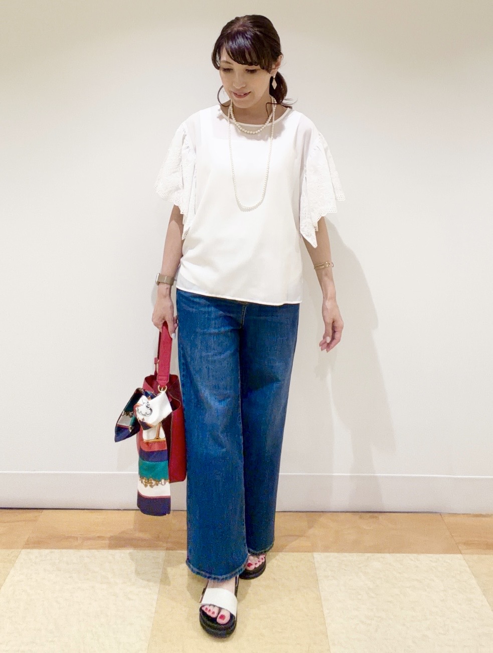 ayaさんの「Reflect｜【通勤◎】スカラップレーススリーブ ブラウス」を使ったコーディネート