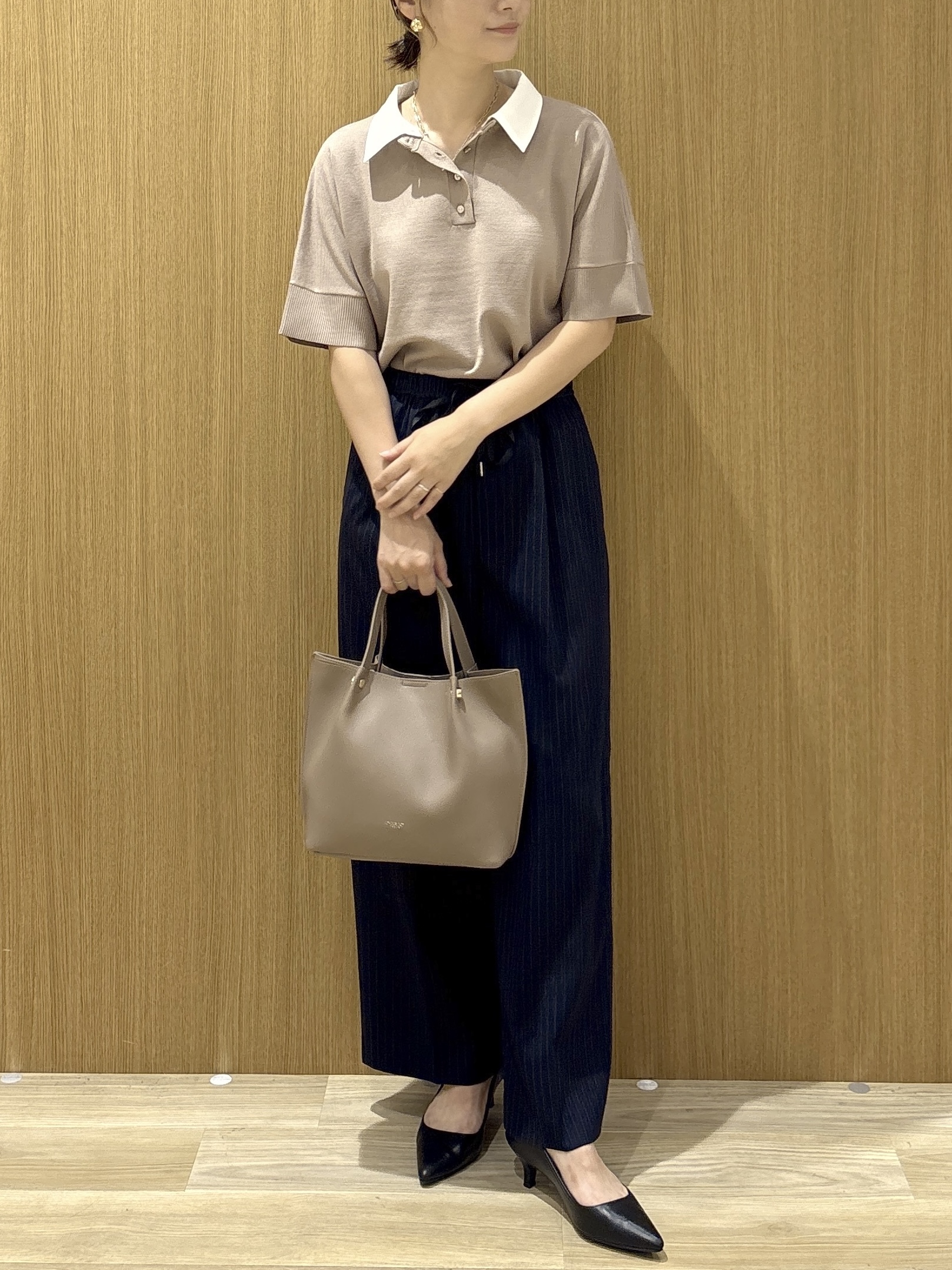 たけねぇさんの「OPAQUE.CLIP｜2WAY衿ドッキングニット《洗濯機OK》」を使ったコーディネート