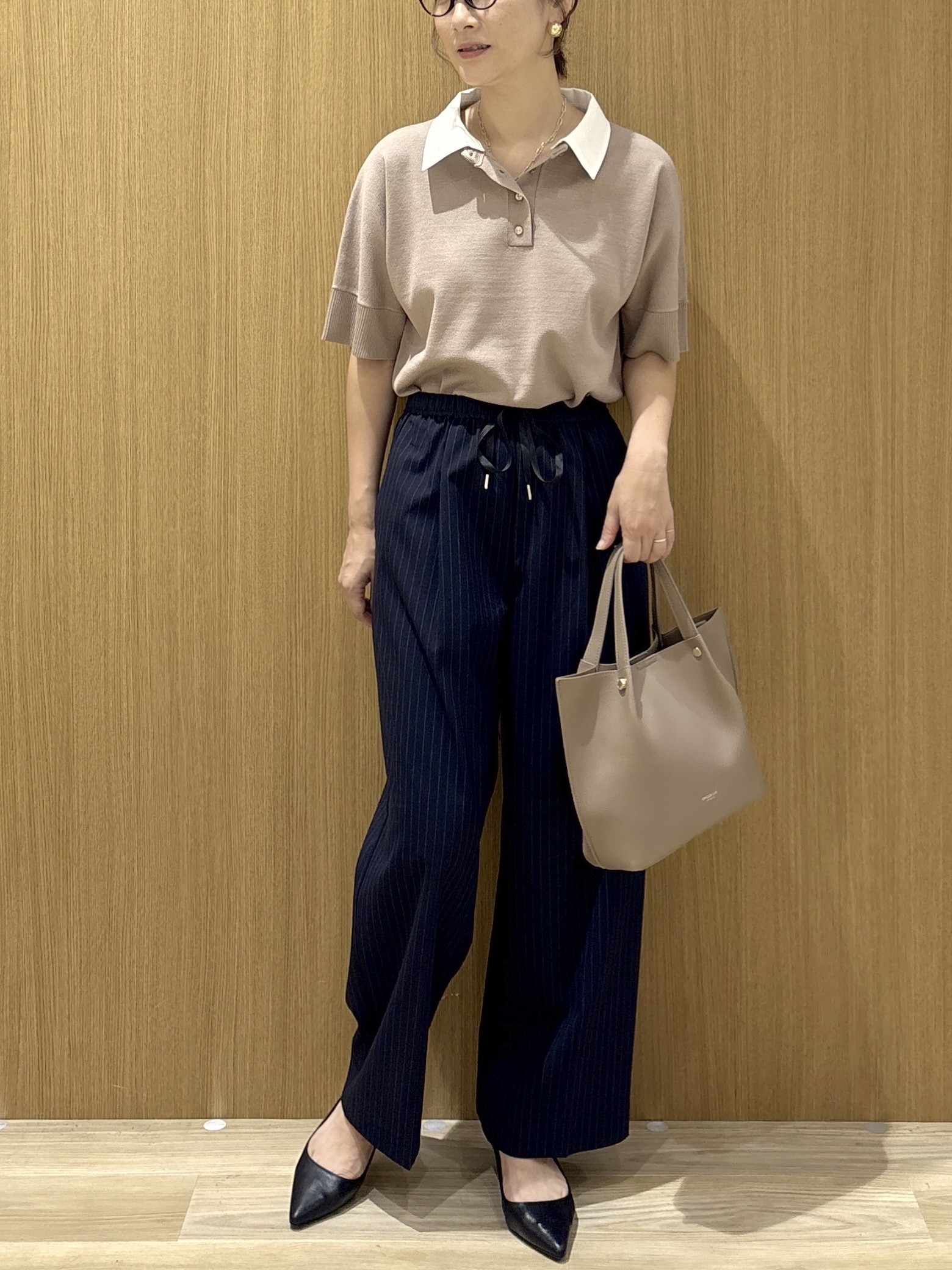 たけねぇさんの「OPAQUE.CLIP｜2WAY衿ドッキングニット《洗濯機OK》」を使ったコーディネート