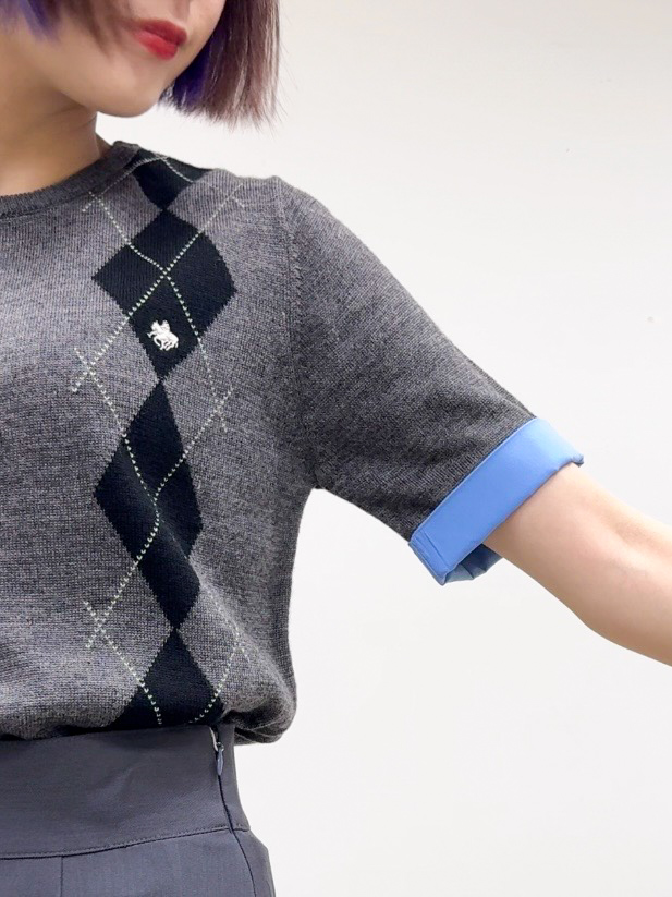 𝐜𝐡𝐢𝐤𝐚さんの「THE SHOP TK｜POLO BCS/アーガイル5分袖ニット」を使ったコーディネート