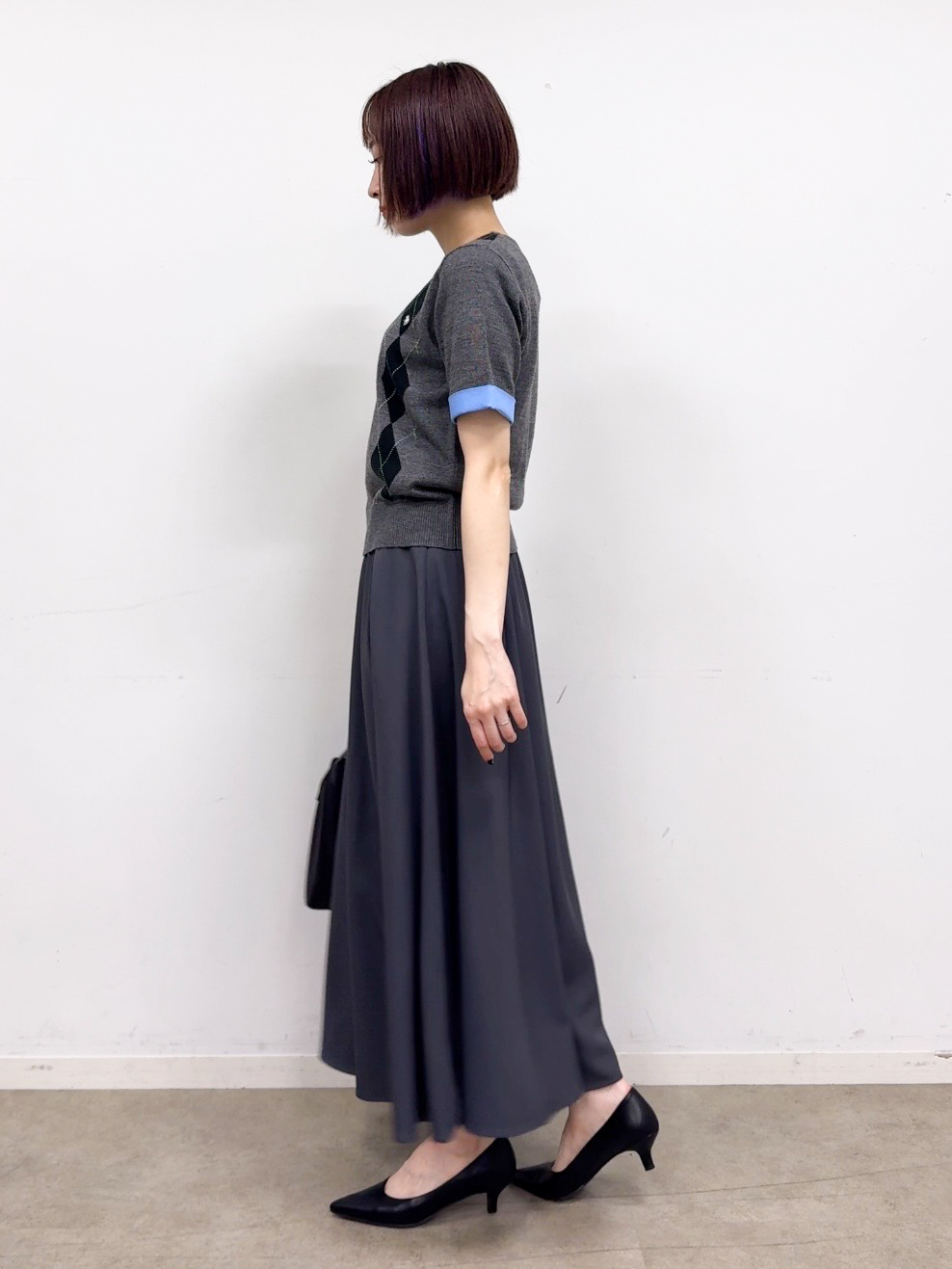 𝐜𝐡𝐢𝐤𝐚さんの「THE SHOP TK｜POLO BCS/アーガイル5分袖ニット」を使ったコーディネート