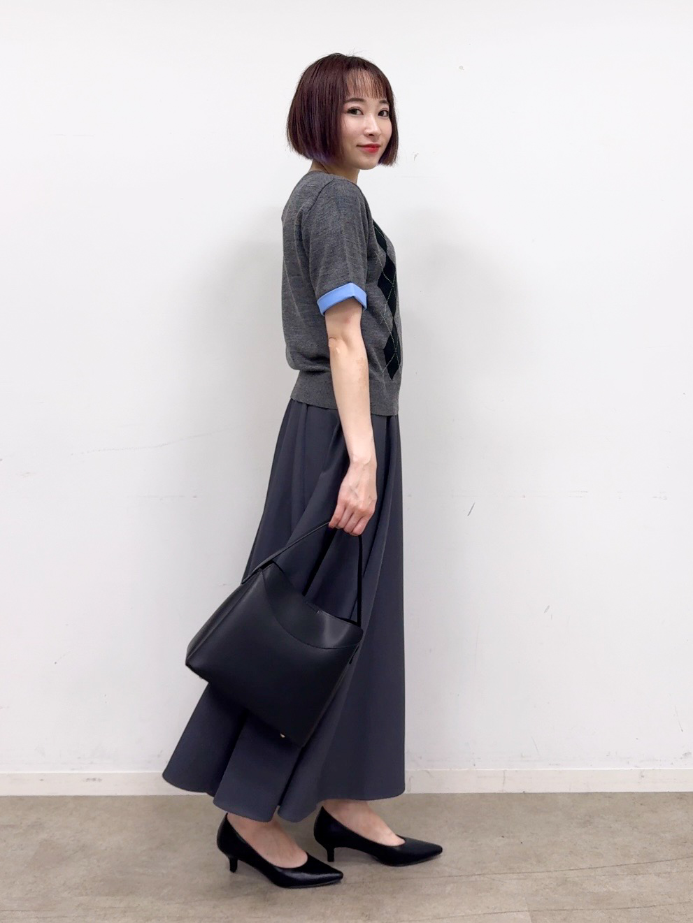 𝐜𝐡𝐢𝐤𝐚さんの「THE SHOP TK｜POLO BCS/アーガイル5分袖ニット」を使ったコーディネート