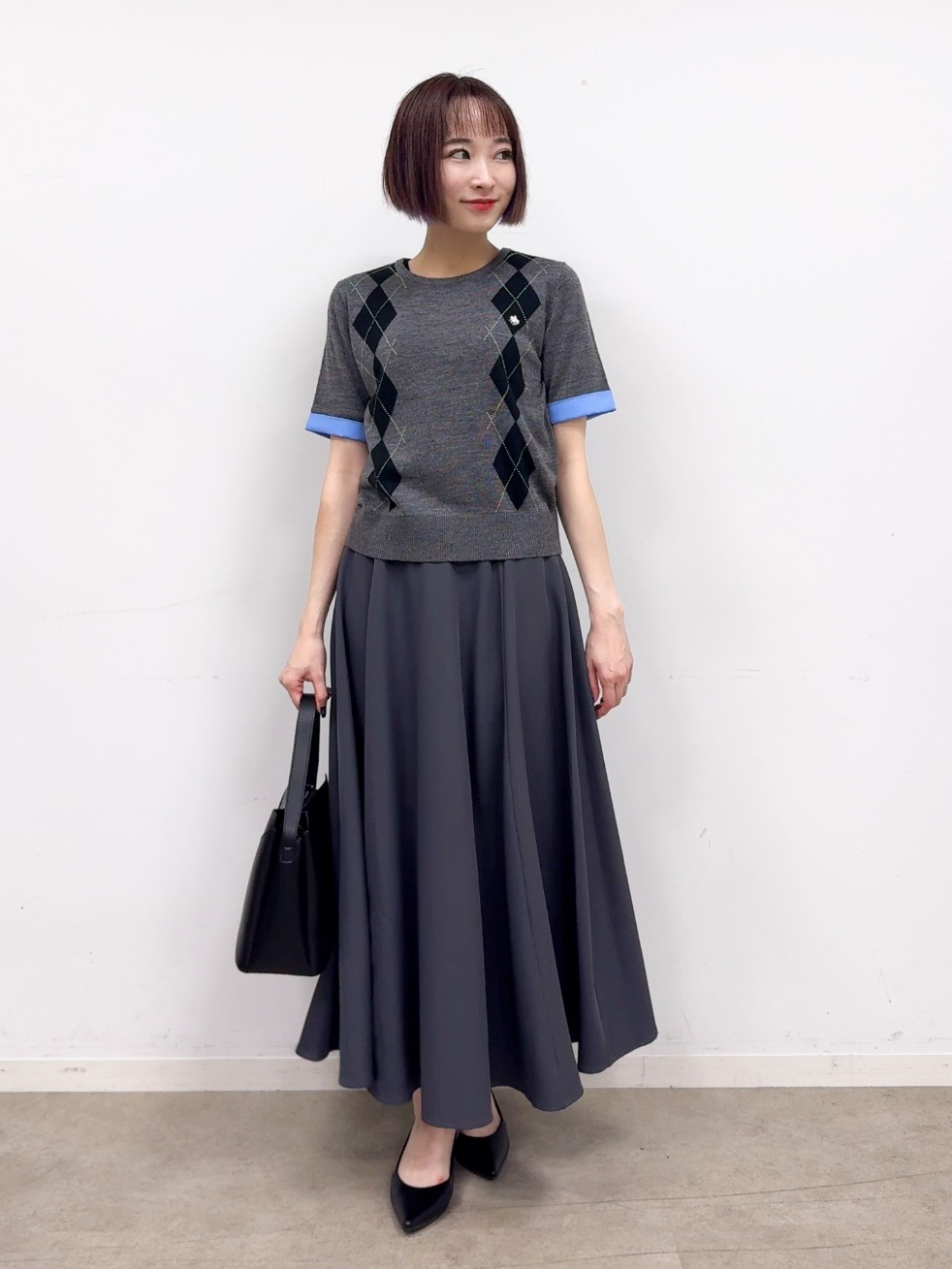 𝐜𝐡𝐢𝐤𝐚さんの「THE SHOP TK｜POLO BCS/アーガイル5分袖ニット」を使ったコーディネート