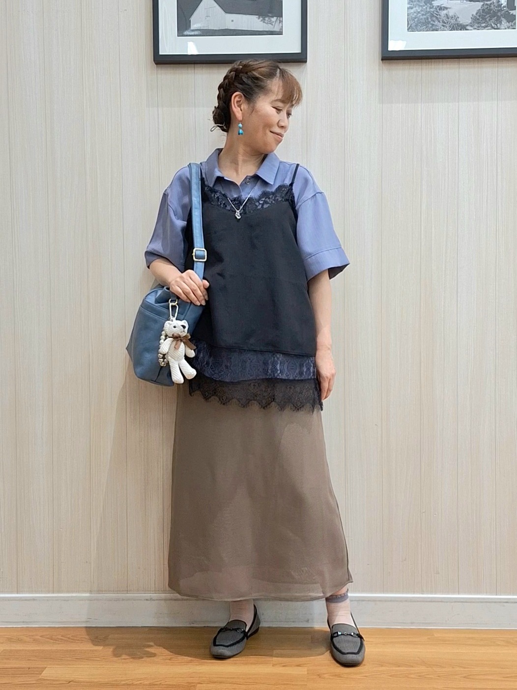Saoさんの「SHOO･LA･RUE｜【洗濯機可/S-LL】体型カバーしながらこなれ見え レース付きキャミソール」を使ったコーディネート