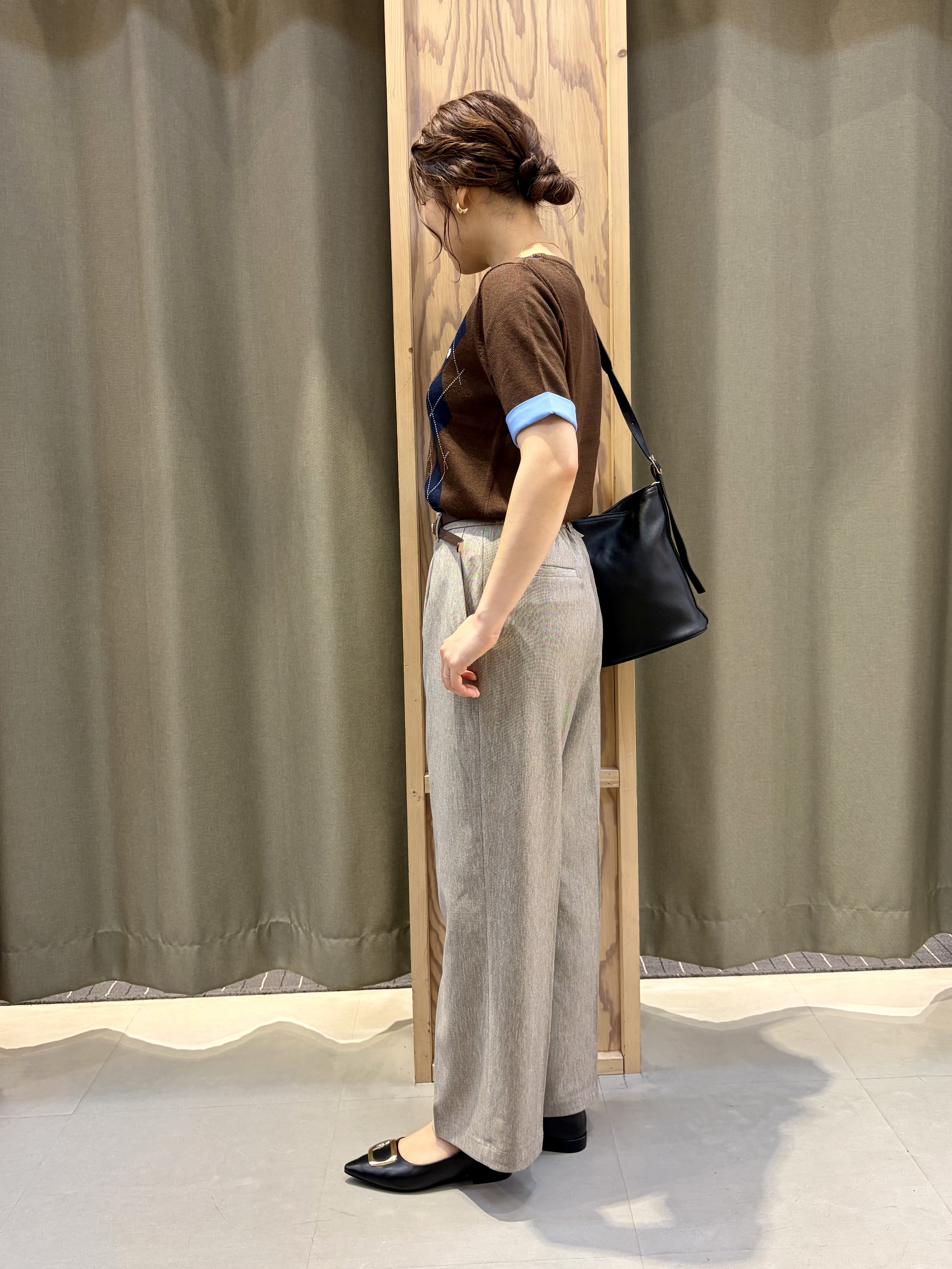 ころさんの「THE SHOP TK｜POLO BCS/アーガイル半袖ニット」を使ったコーディネート