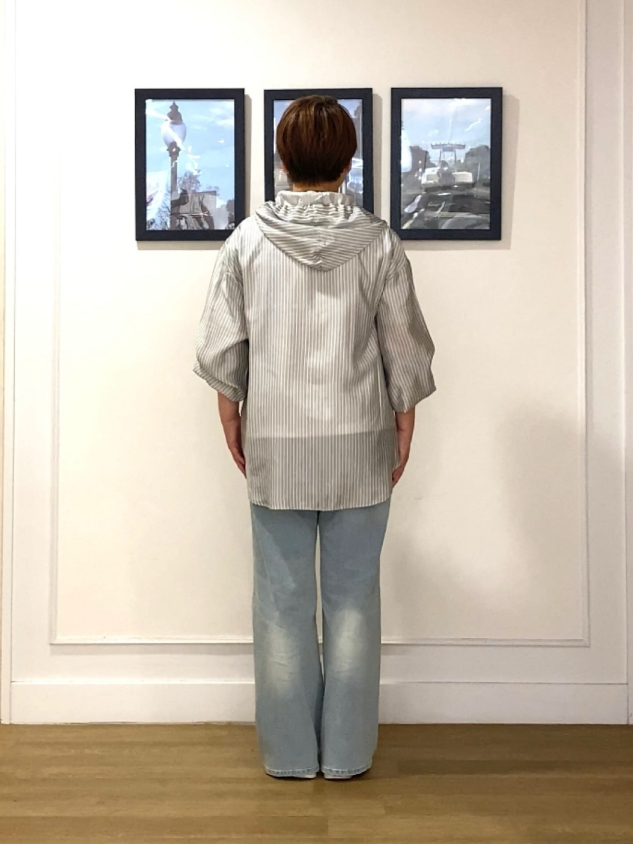 Hiroさんの「Dessin｜ストライプシアーフードシャツ」を使ったコーディネート