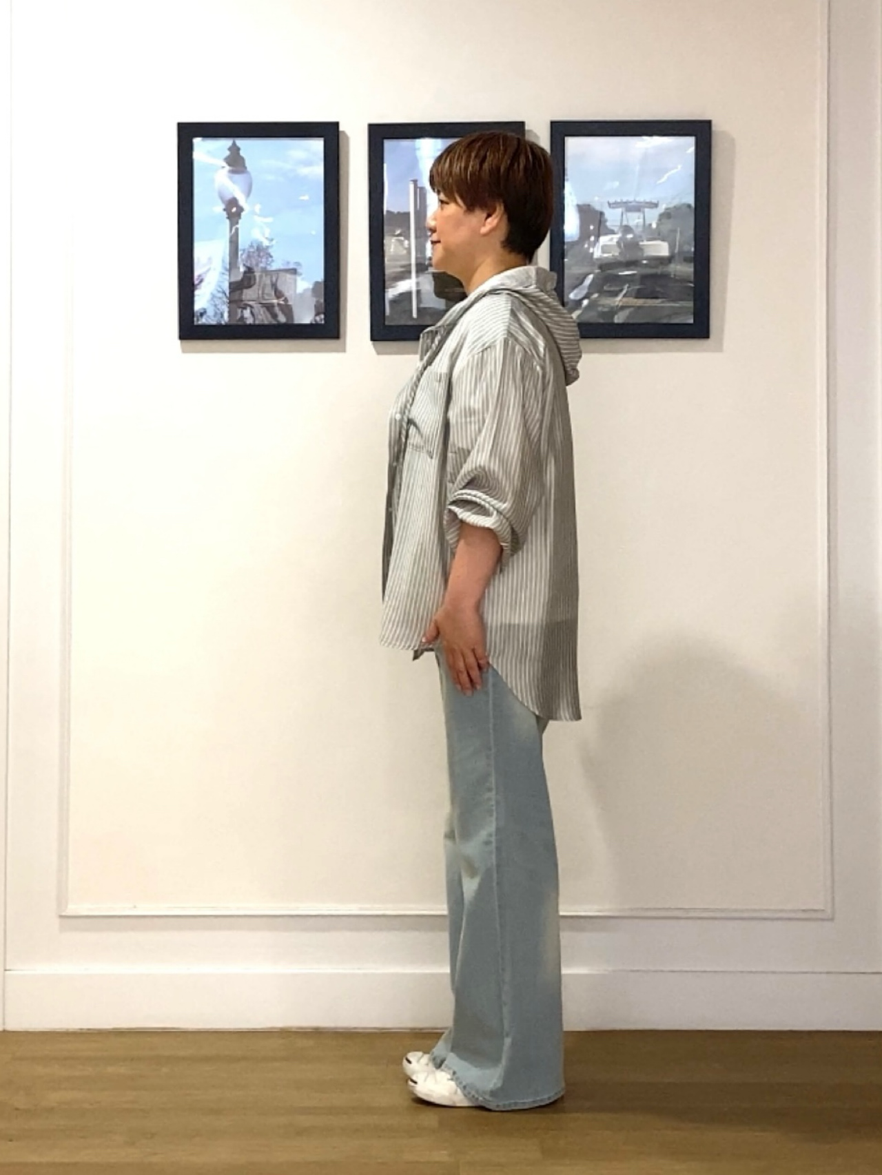 Hiroさんの「Dessin｜ストライプシアーフードシャツ」を使ったコーディネート