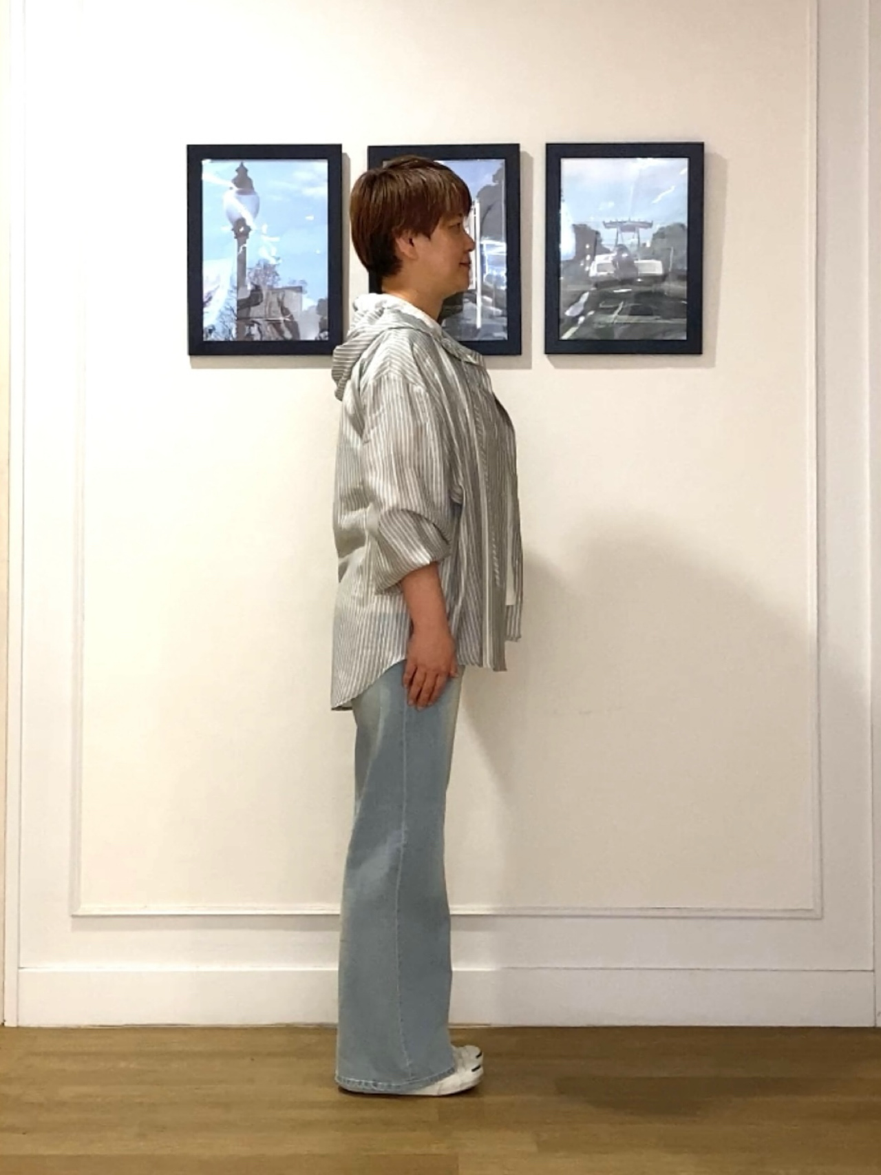 Hiroさんの「Dessin｜ストライプシアーフードシャツ」を使ったコーディネート