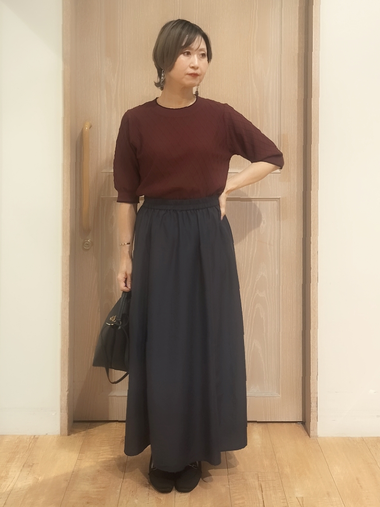 YUKIさんの「SHOO･LA･RUE｜【毛玉になりにくい/S-LL/洗濯機可】すっきり二の腕カバー ダイヤ柄5分袖配色ニット」を使ったコーディネート