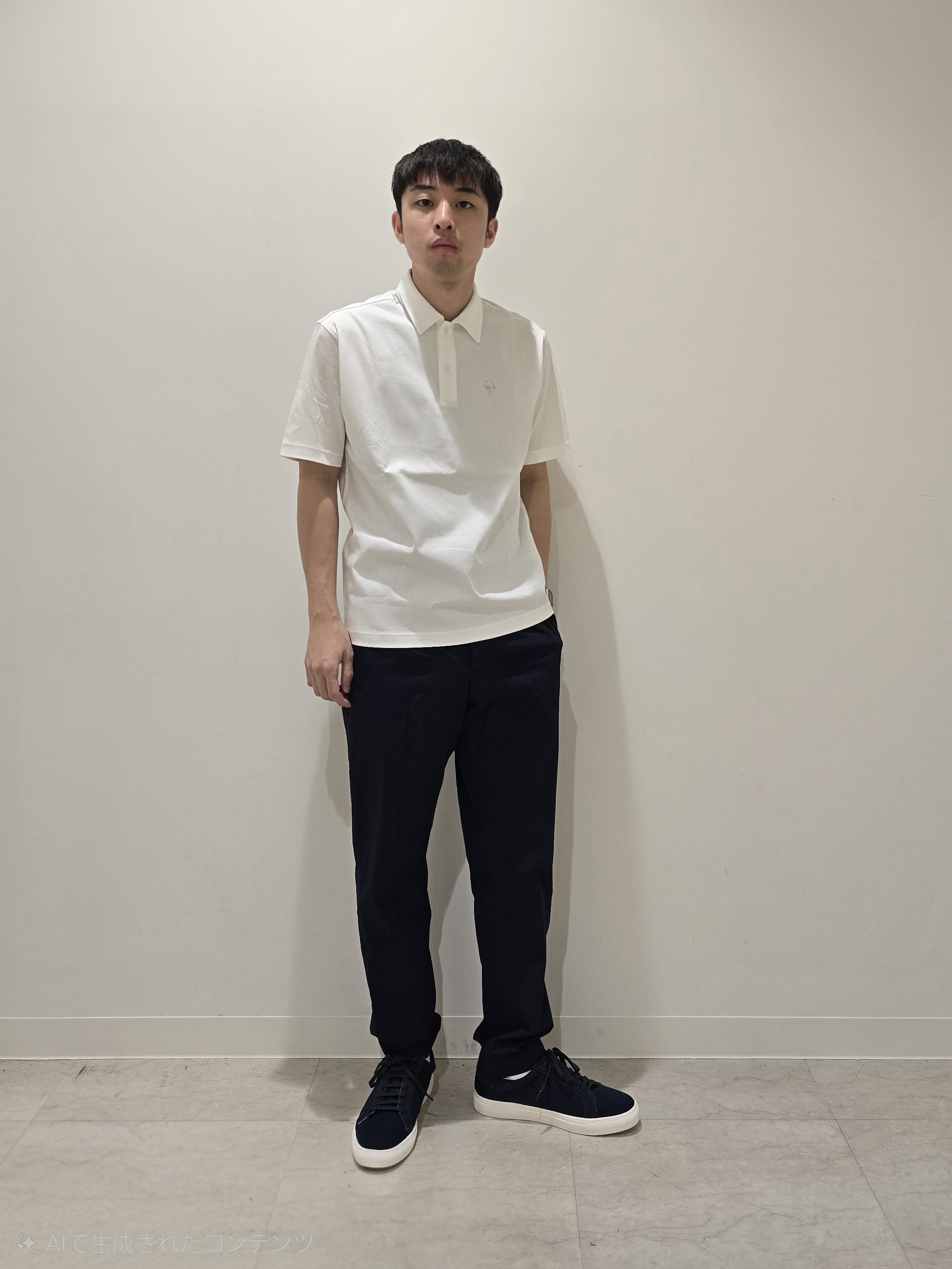 白木駆さんの「TAKEO KIKUCHI｜【接触冷感】アイスクリアコットン ワンポイント ポロシャツ」を使ったコーディネート