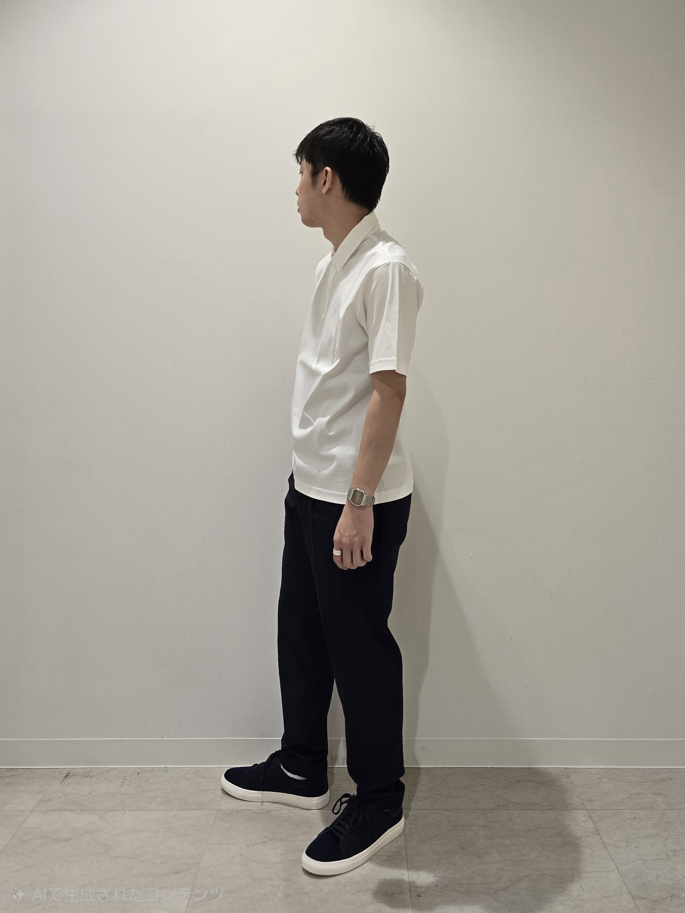 白木駆さんの「TAKEO KIKUCHI｜【接触冷感】アイスクリアコットン ワンポイント ポロシャツ」を使ったコーディネート