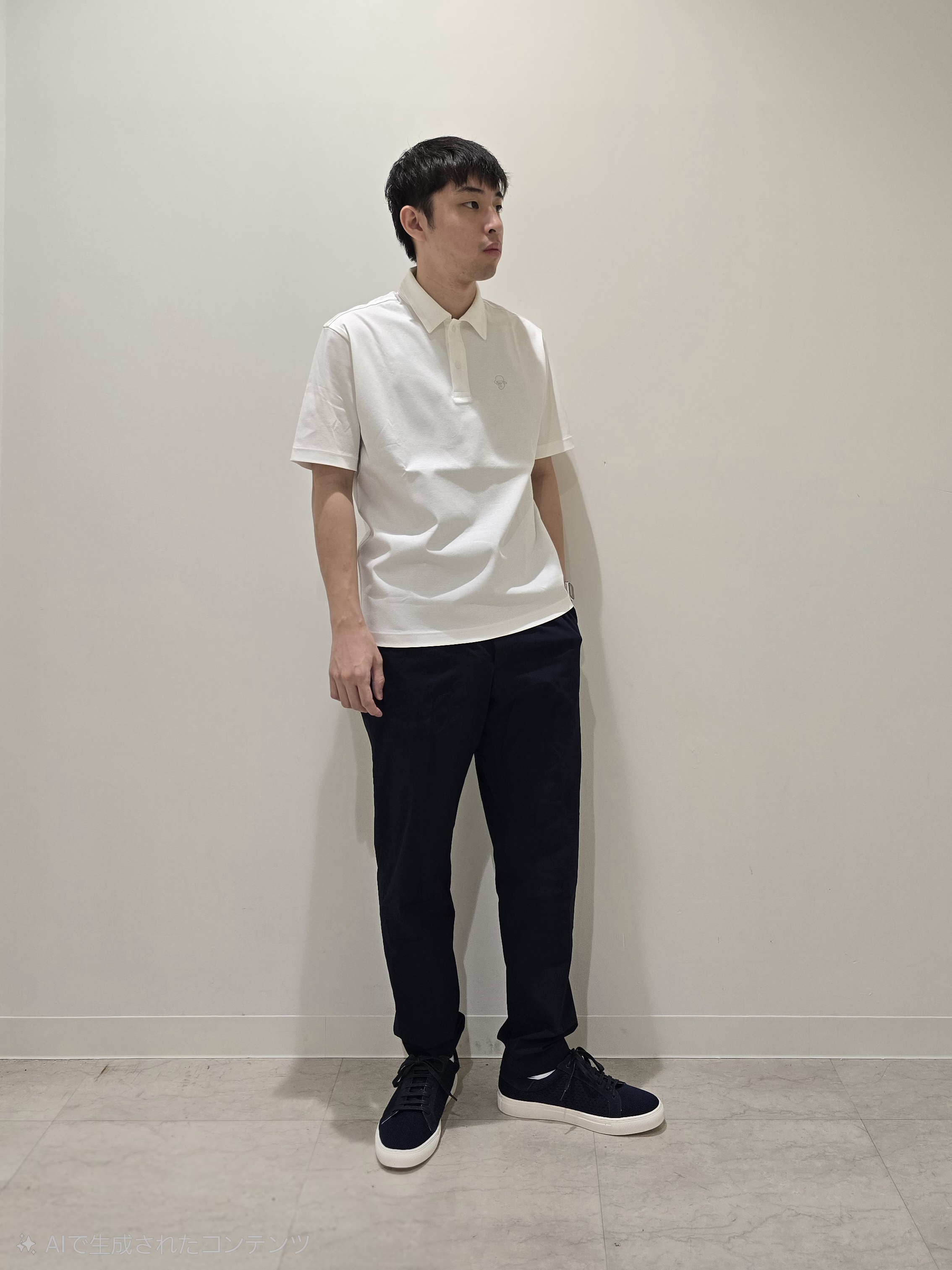 白木駆さんの「TAKEO KIKUCHI｜【接触冷感】アイスクリアコットン ワンポイント ポロシャツ」を使ったコーディネート