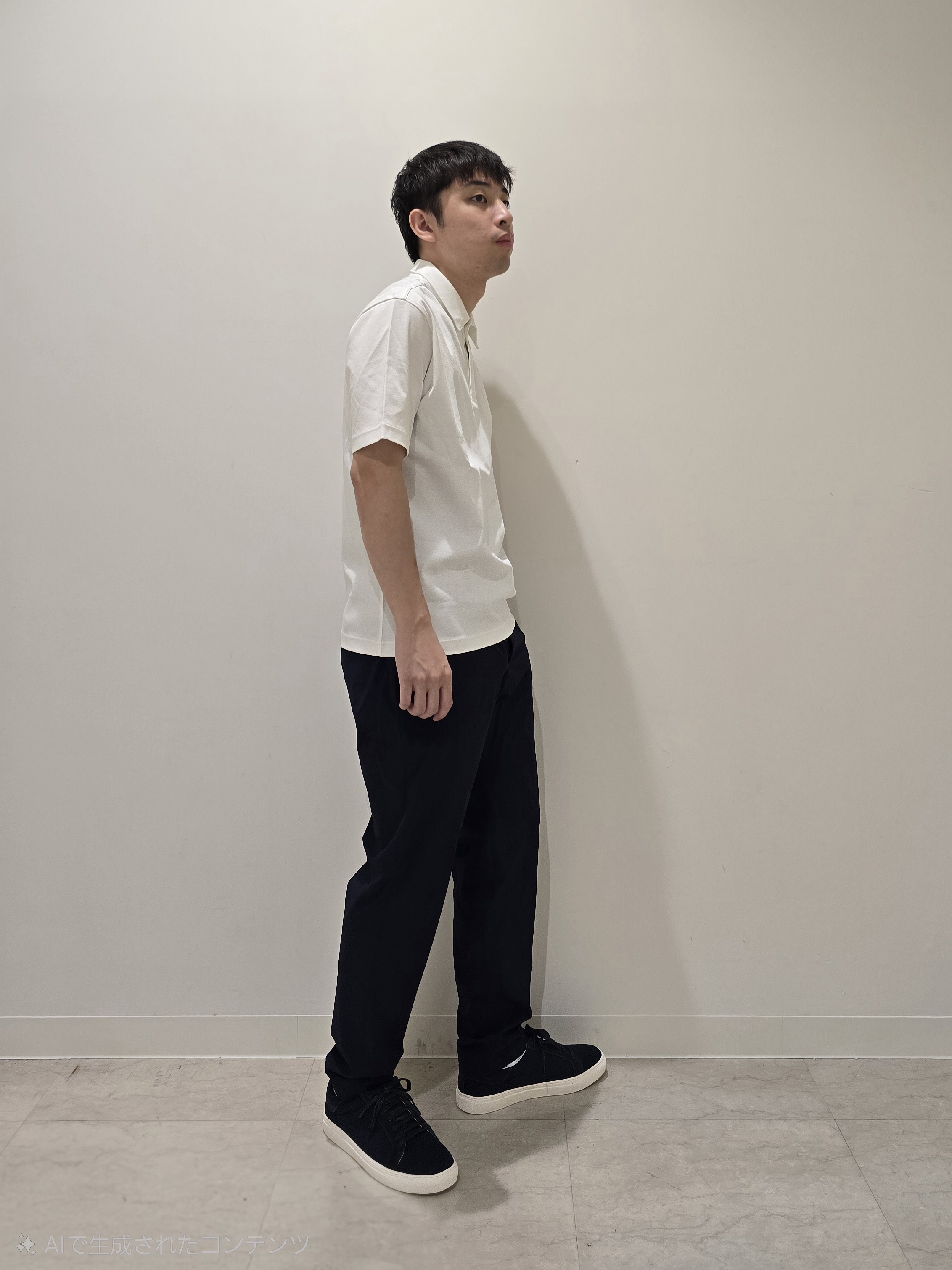 白木駆さんの「TAKEO KIKUCHI｜【接触冷感】アイスクリアコットン ワンポイント ポロシャツ」を使ったコーディネート