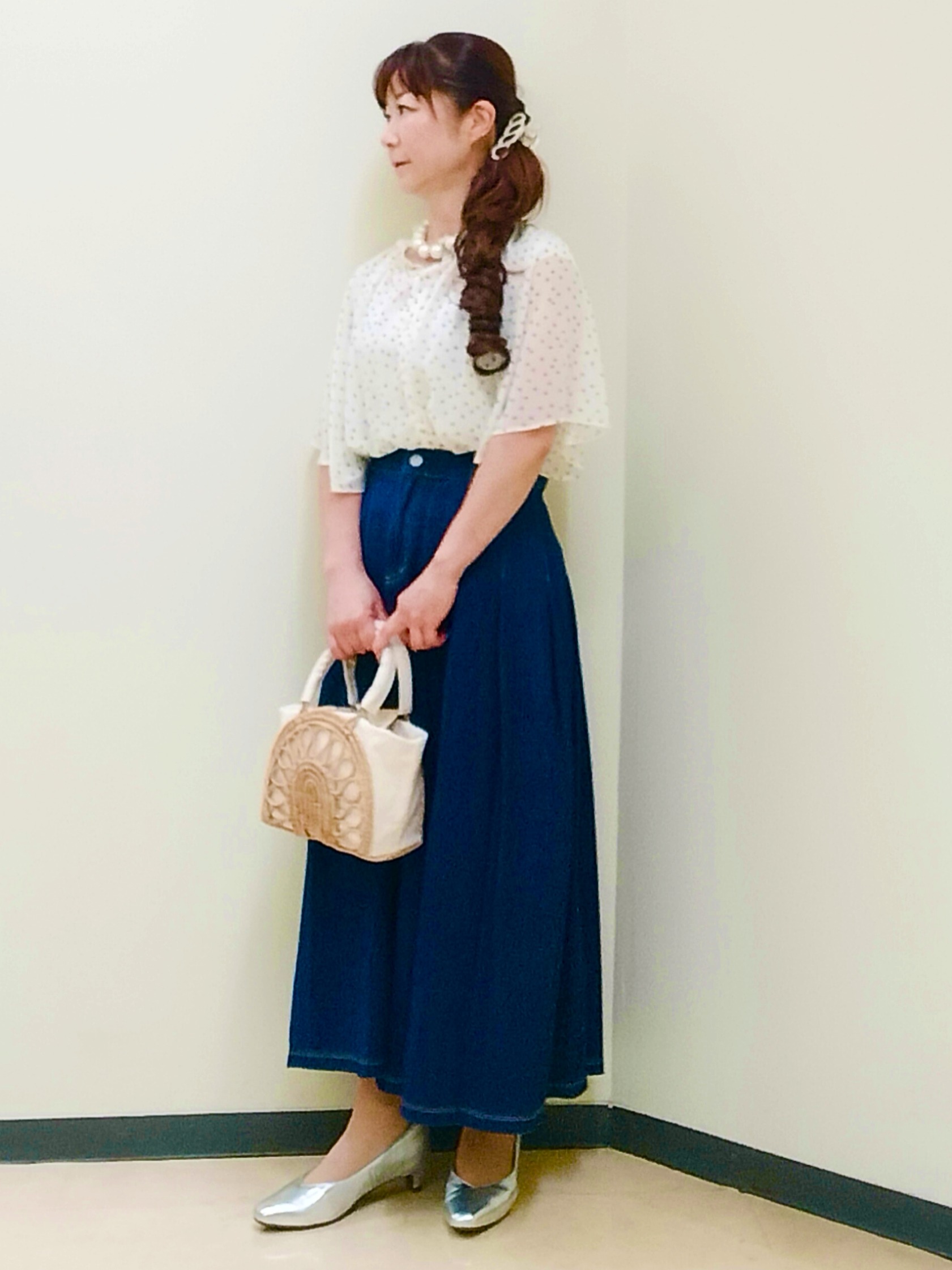 花さんの「Reflect｜【セットアップ／手洗い可】ドット柄シアーブラウス」を使ったコーディネート
