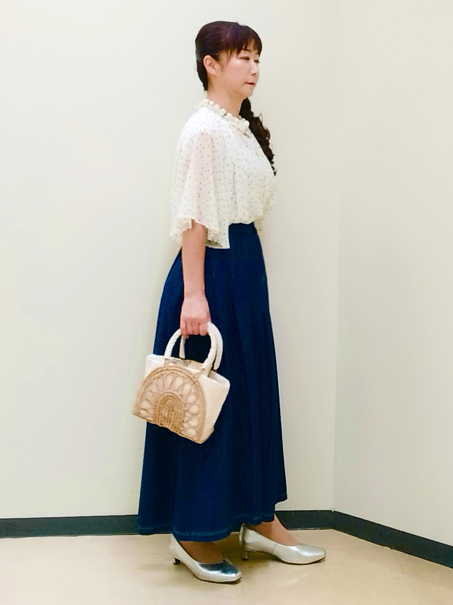 花さんの「Reflect｜【セットアップ／手洗い可】ドット柄シアーブラウス」を使ったコーディネート