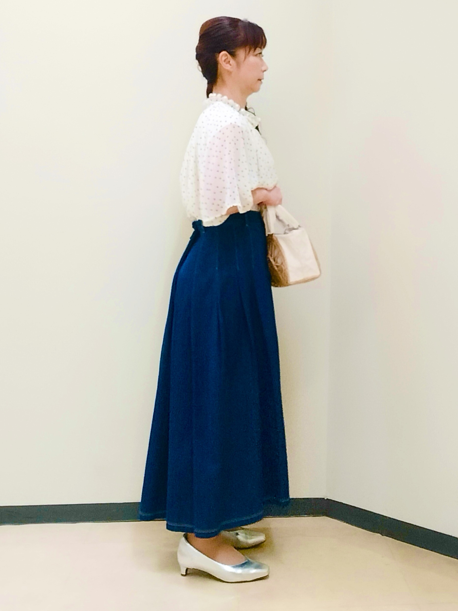 花さんの「Reflect｜【セットアップ／手洗い可】ドット柄シアーブラウス」を使ったコーディネート