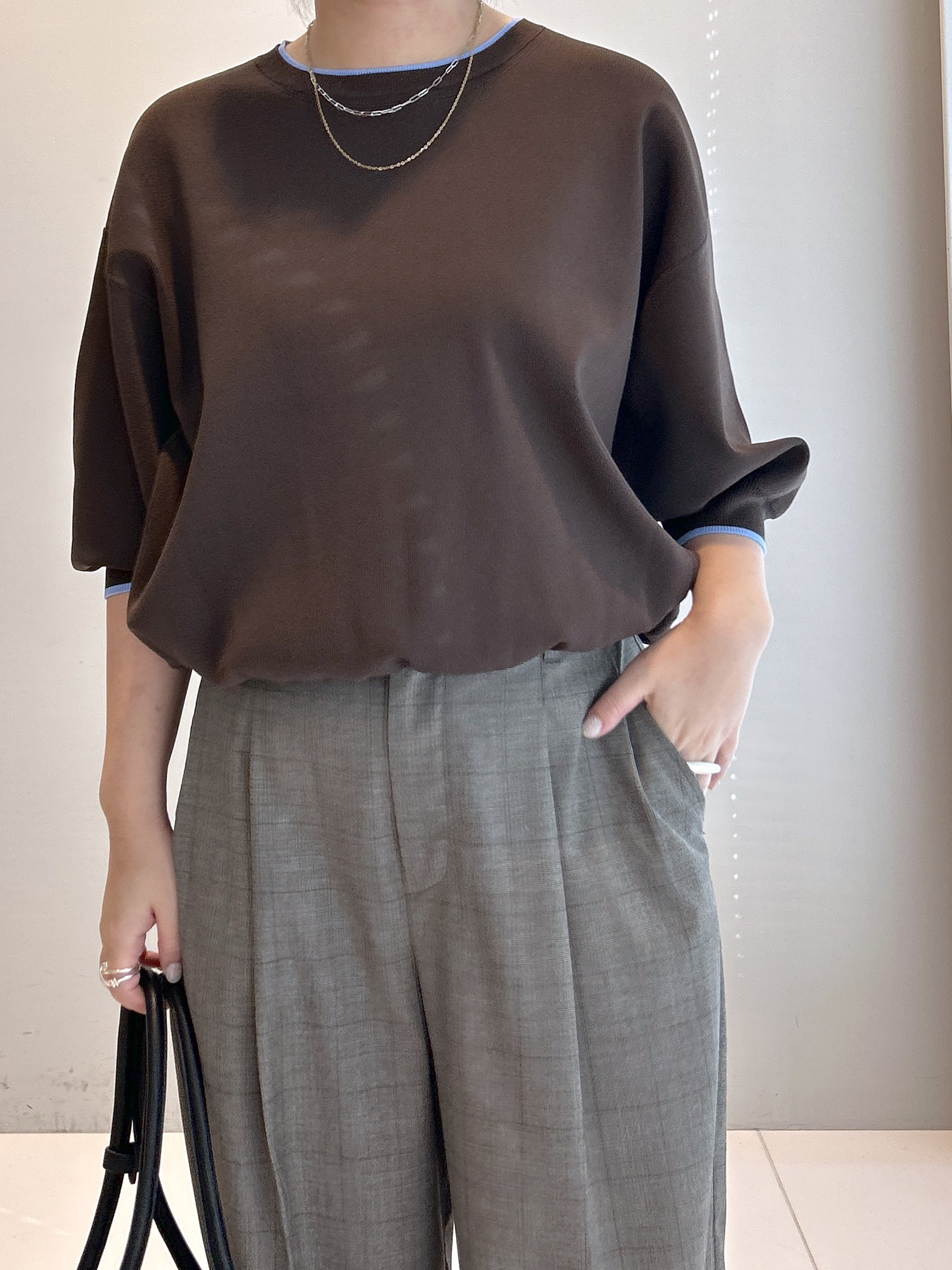 Hirokaさんの「Dessin｜【UVカット/マシンウォッシャブル】6分袖配色ニット」を使ったコーディネート