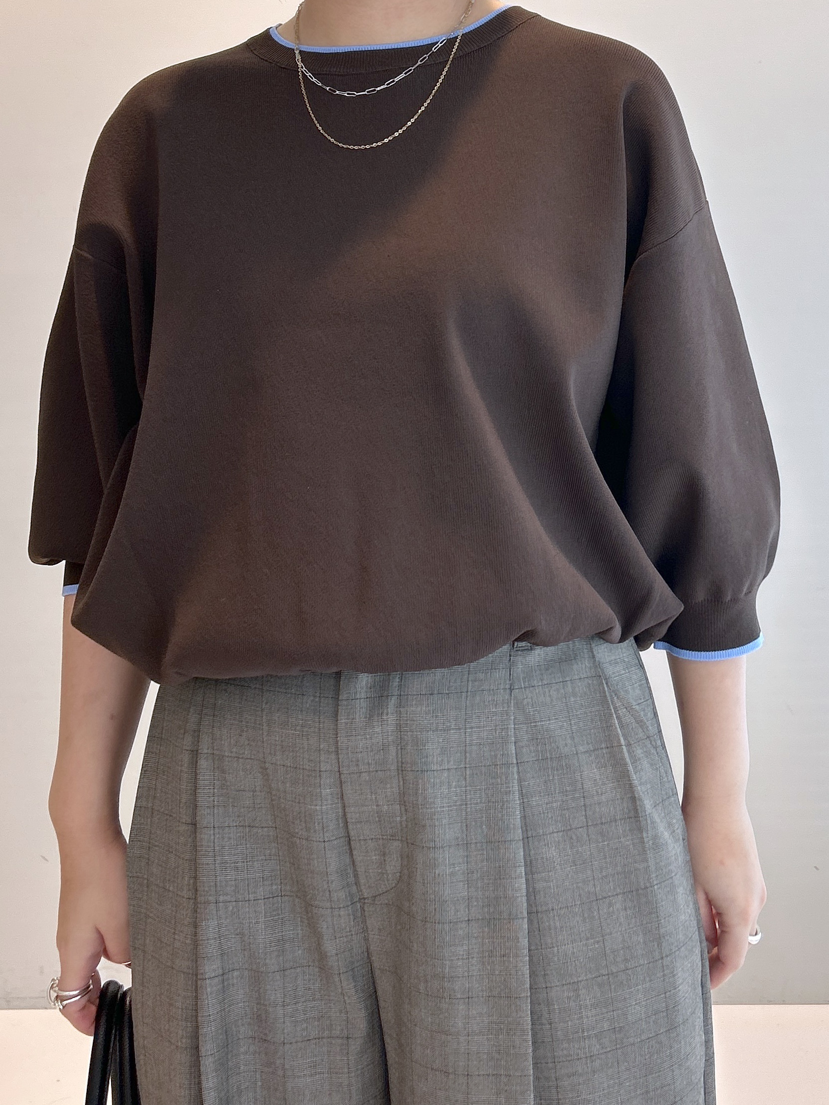 Hirokaさんの「Dessin｜【UVカット/マシンウォッシャブル】6分袖配色ニット」を使ったコーディネート