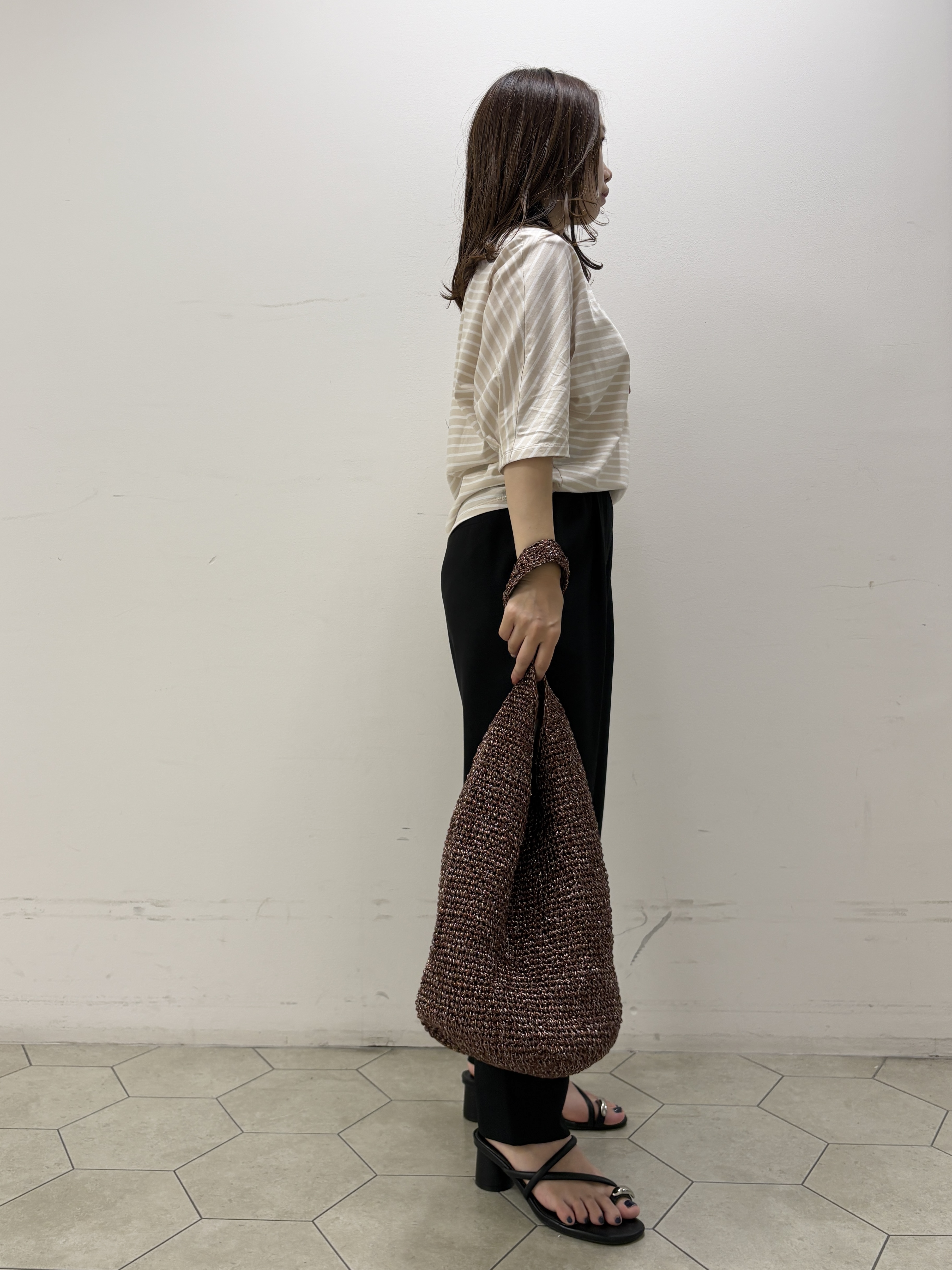 kahoさんの「INDIVI｜【体型カバー】ボーダードルマントップス」を使ったコーディネート