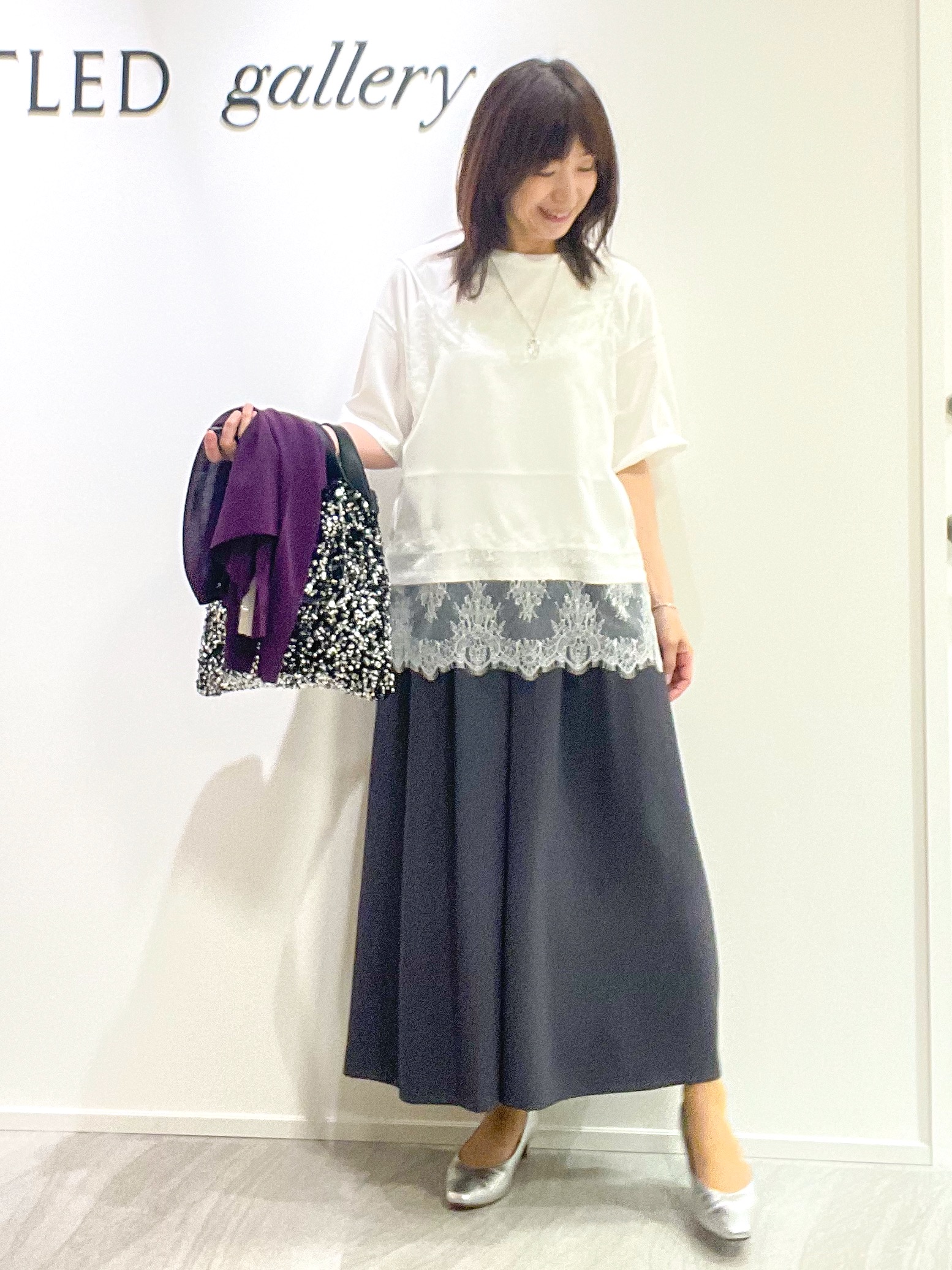 めいさんの「UNTITLED｜【アンサンブル可/秋羽織り/シアー】前後2WAYカーディガン」を使ったコーディネート