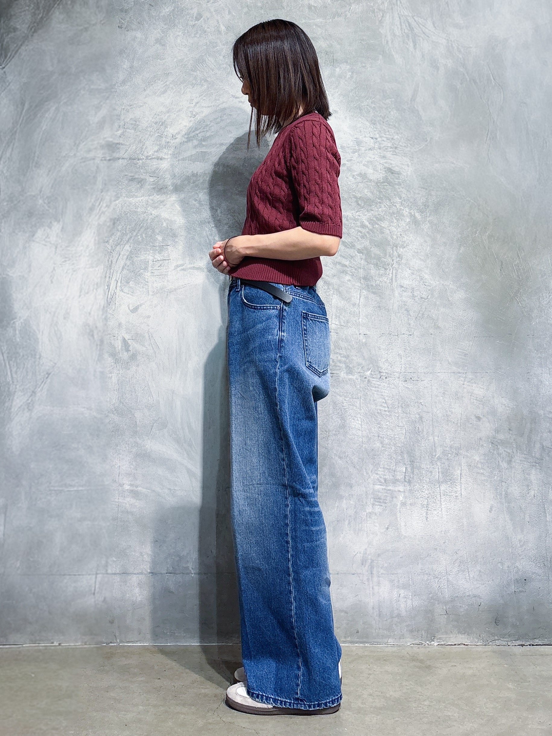 misaさんの「THE SHOP TK｜POLO BCS/ケーブル5分袖ニット」を使ったコーディネート