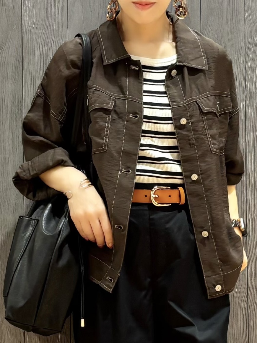 meiさんの「SHOO･LA･RUE｜【S-LL/洗濯機可】Gジャン風 軽く羽織れるシアージャケット」を使ったコーディネート