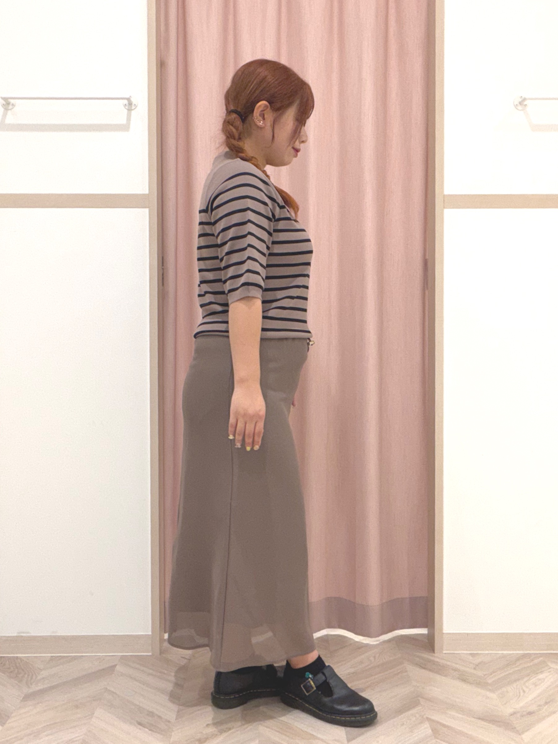 まちゃんなちゃんさんの「SHOO･LA･RUE｜【ガンガン洗える/ひんやり/UV/毛玉になりにくい】二の腕見せない 5分袖ニット」を使ったコーディネート