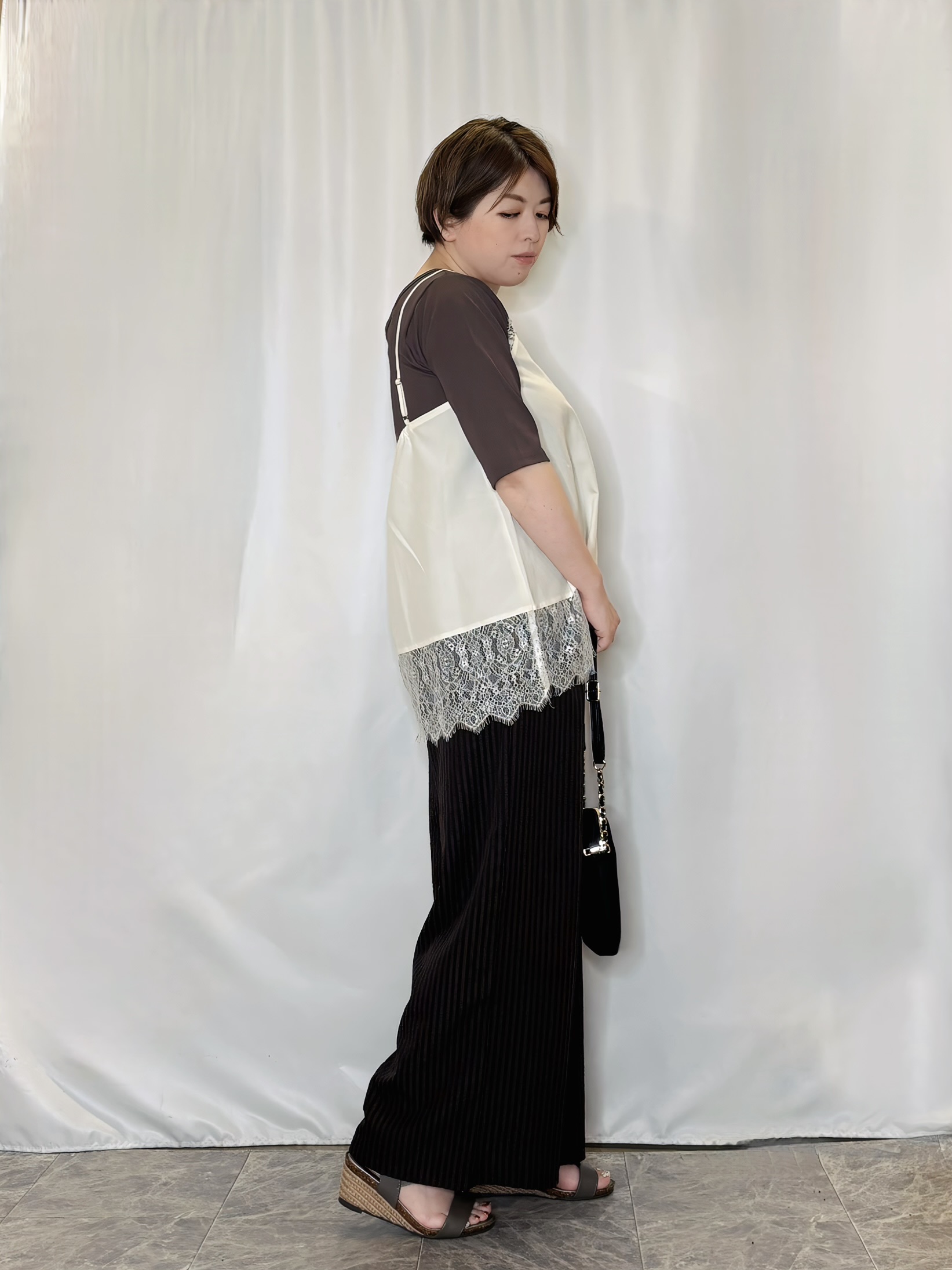 たみさんの「SHOO･LA･RUE｜【ひんやり/前後2WAY/S-LL】着回しやすい 5分袖テレコトップス」を使ったコーディネート