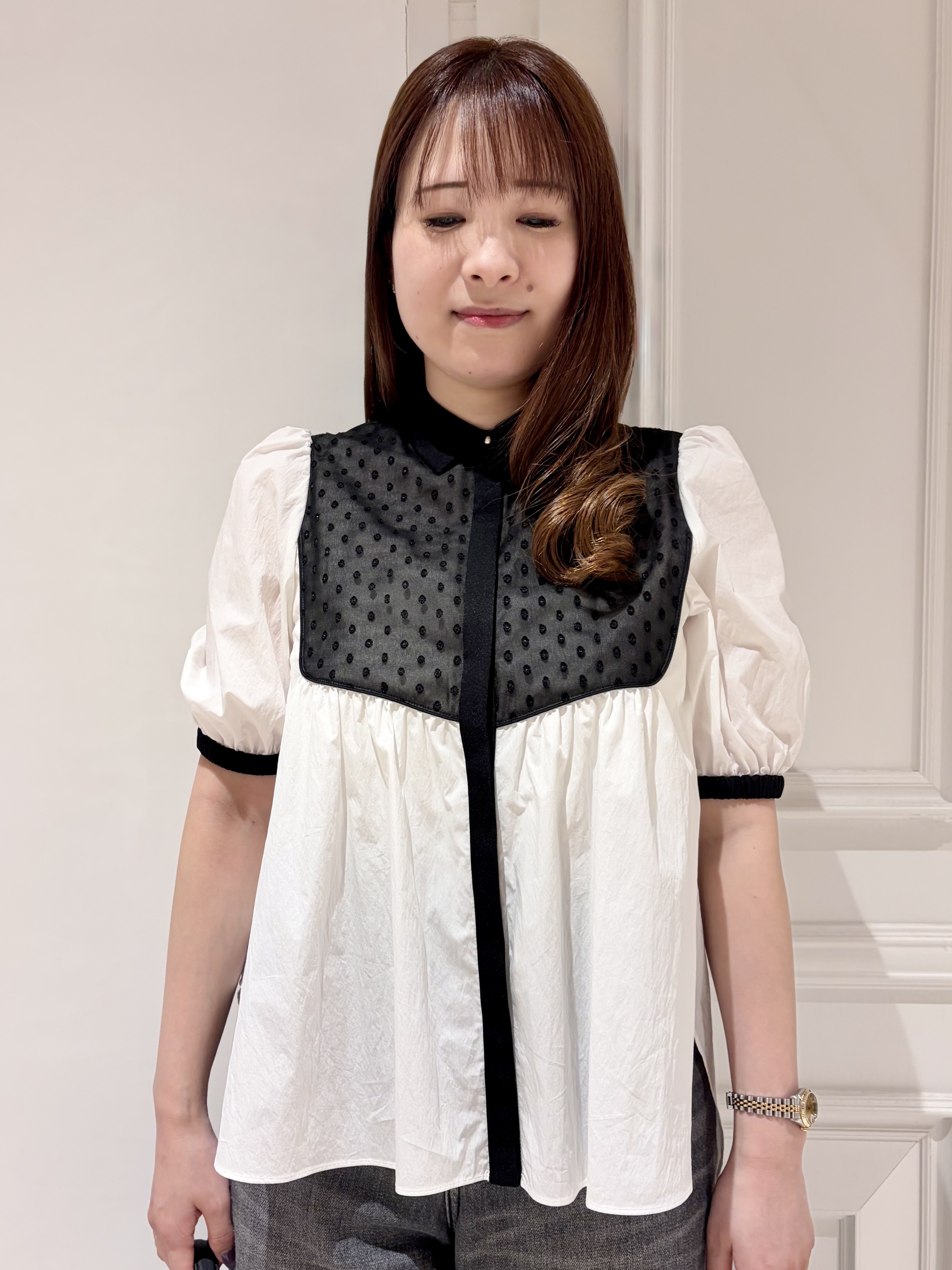 minowaさんの「DRESSTERIOR｜【着映え】パフスリーブ ブザムブラウス」を使ったコーディネート