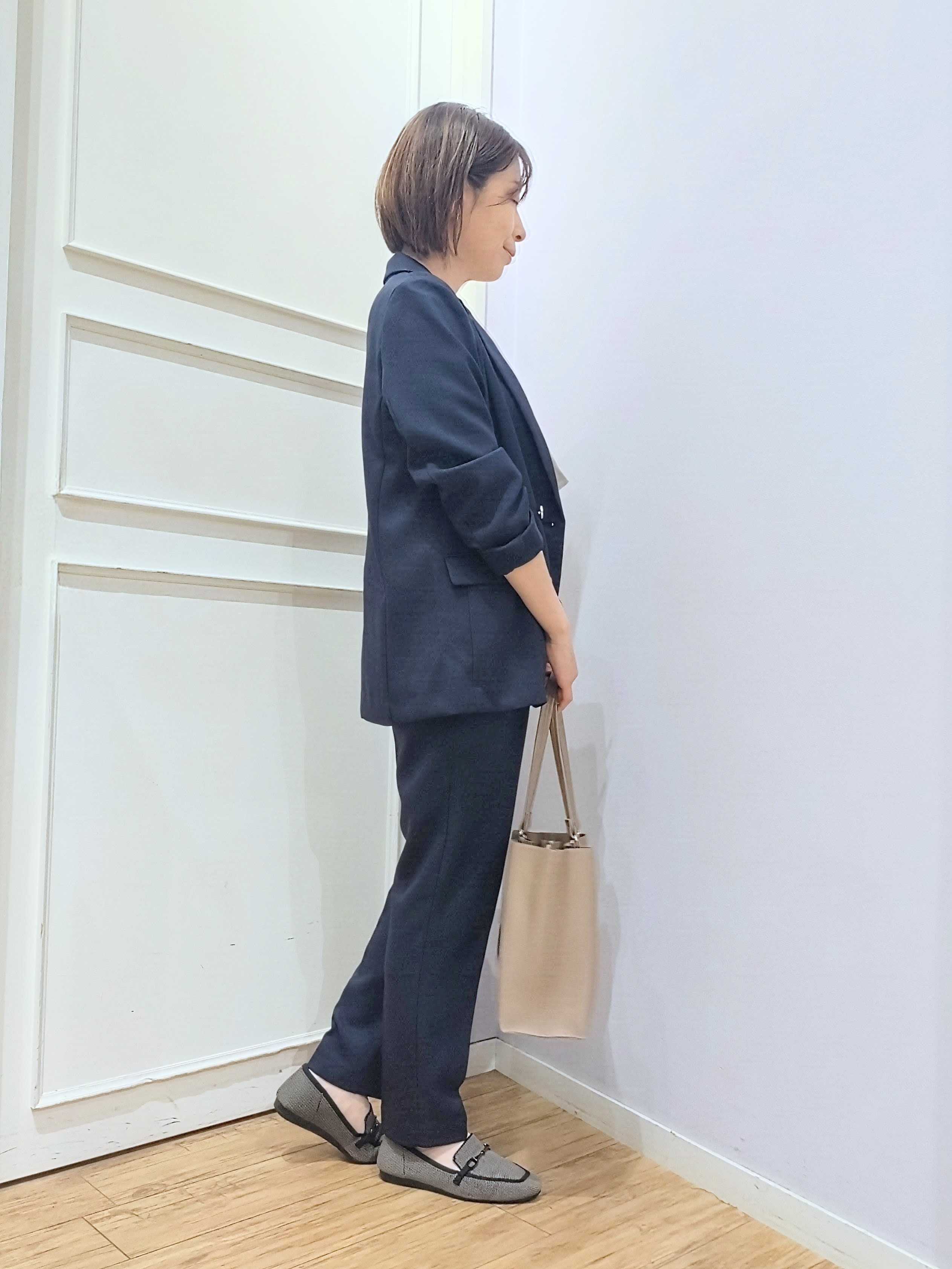 miomioさんの「SHOO･LA･RUE｜【セットアップ可/通勤/洗濯機可/SS-LL】オンオフ使える ダブルブレストジャケット」を使ったコーディネート